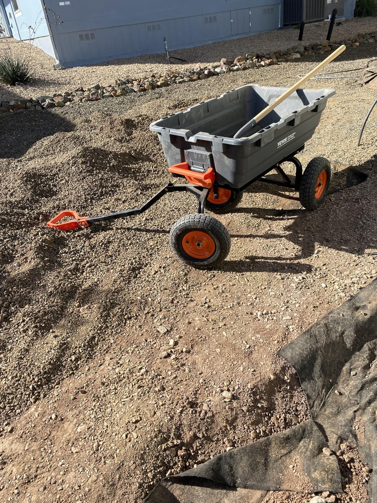 VEVOR 4 Cu.Ft. 600lbs Poly Garden Cart Dump Wagon, Heavy Duty 4 Wheel Wheelbarrow Yard Cart Dump Wagon with 10in All Terrain Wheels, Steel Frame and Quick Release System - Customer Photo 2