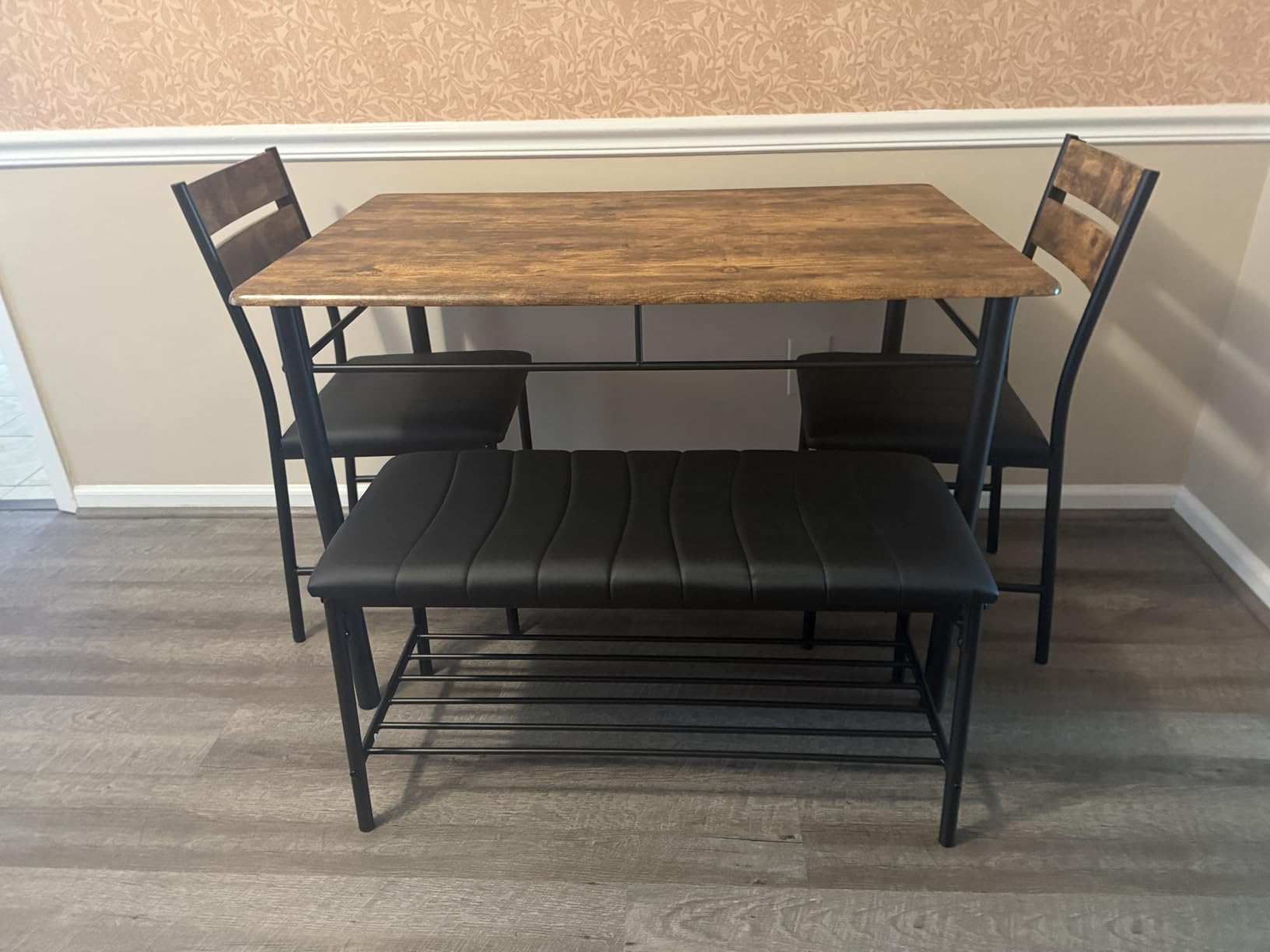 IRONCK Dining Table Set for 4, Kitchen Table with Upholstered Bench and 2 Chairs, Kitchen Table and Chairs Set for Small Space, Apartment, Gray - Customer Photo 1
