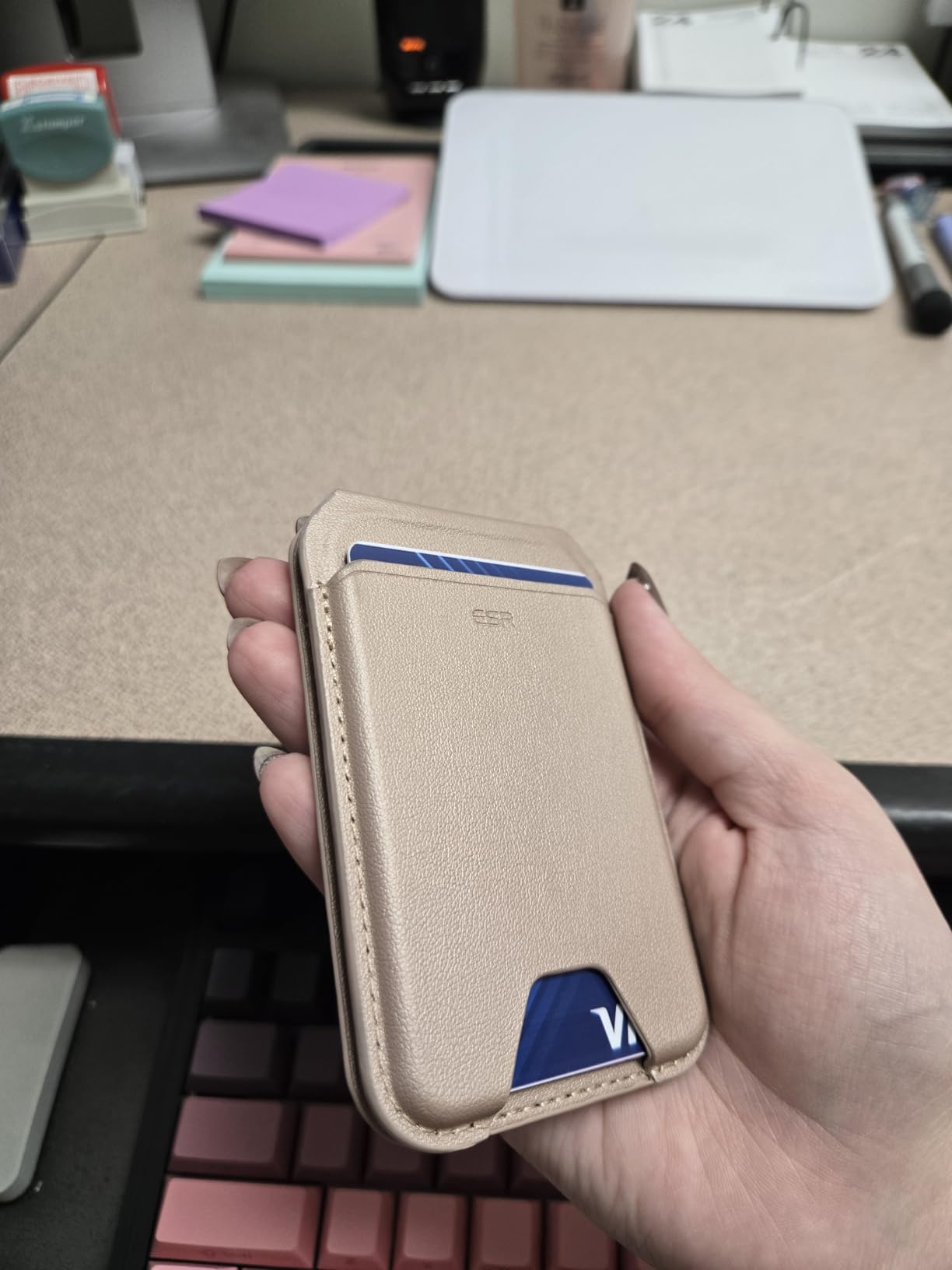 ESR Aura for MagSafe Wallet Stand w Grip, RFID Blocking w MagSafe Ring, 5 Card Holder for Phone Case, Magnetic Wallet for iPhone 17/16/15/14/13/12(Not for Mini), Selected Samsung, Desert Titanium - Customer Photo 1