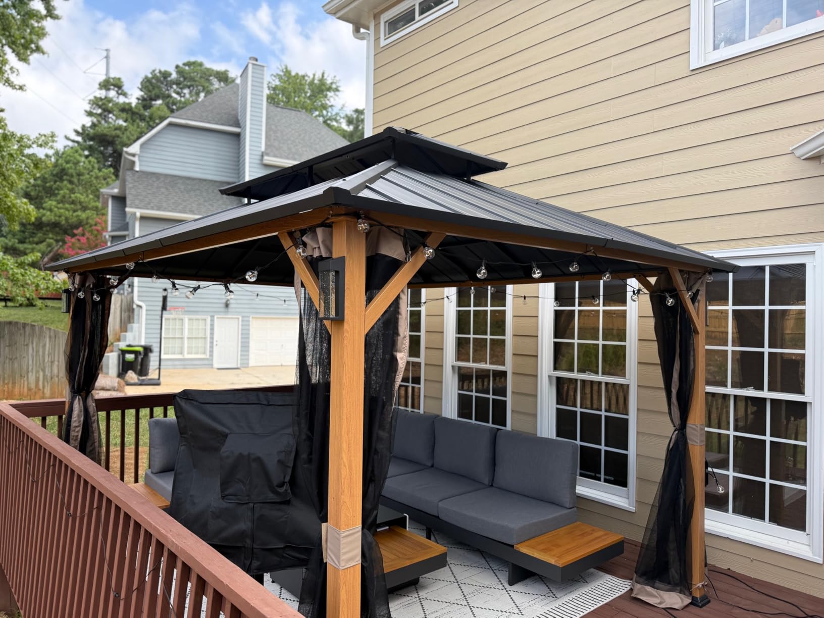 homary Outdoor Conversation Sets, 6 Piece Aluminum & Teak Patio Sectional Sofa Set with Adjustable Backrests, Waterproof Cushions, Ideal for Patios & Balconies | Waterproof Cushions, Adjustable Backrests, Fade Resistant, Modular design, Outdoor Materials - Customer Photo 2