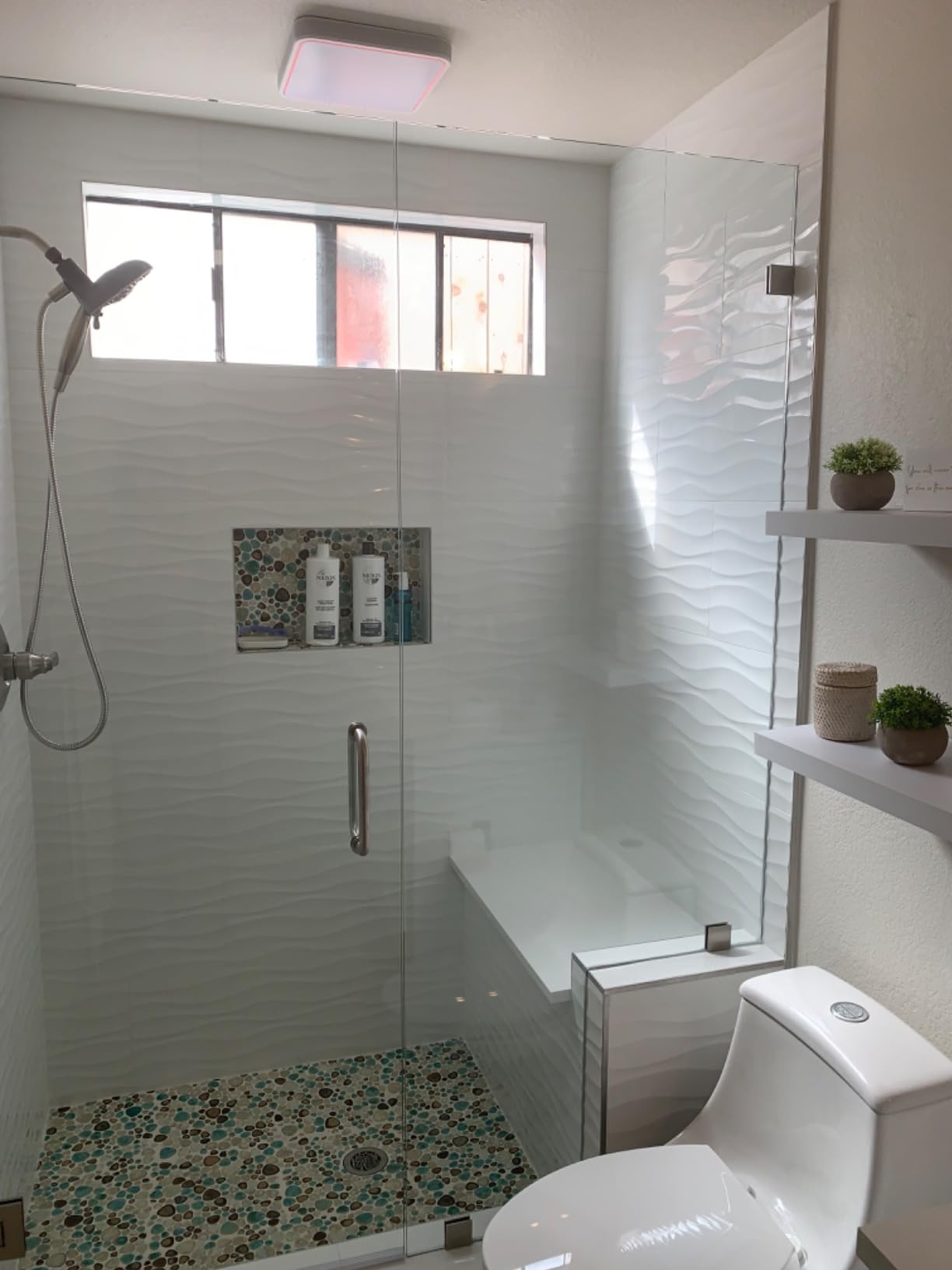 Hominter Pebble Porcelain Mosaic Glossy Mixed Aqua, Cream & Coffee Glazed Ceramic Tile for Bathroom, Shower Floor, Accent Wall, Spa Decor (5 Square Feet) - Customer Photo 1