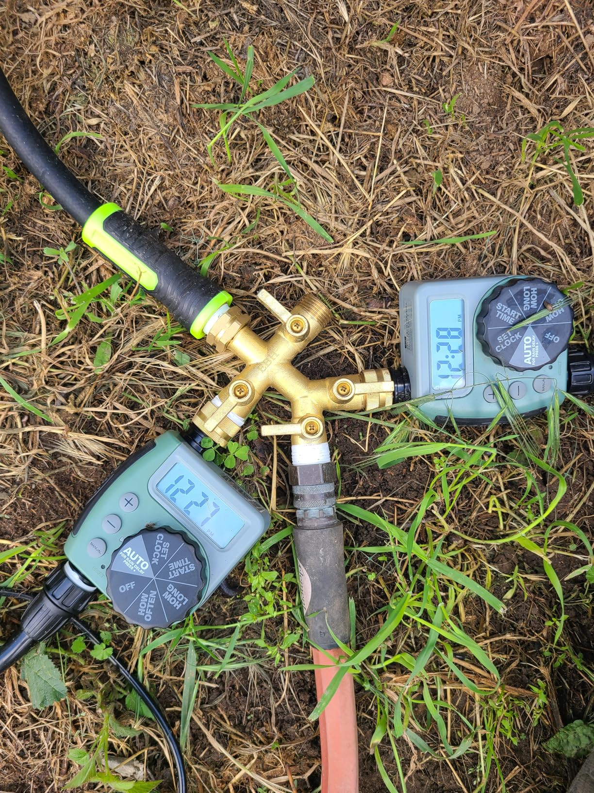 EBH Brass Garden Hose Splitter Full Flow, Outdoor Faucet Heavy Duty Hose Splitter 4 Way High Flow, 3/4-Inch Multi-Angle Spout with 4 Individual On/Off Valve and Extended Handle - Customer Photo 1