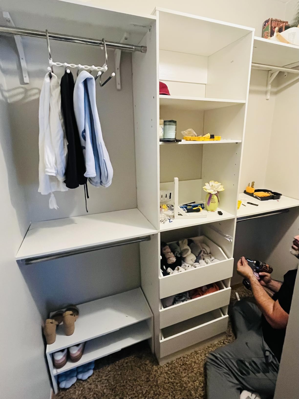 Aheaplus Closet System with 4 Drawers, 8FT Wood Closet Organizer System, 96'' Closets Built In System Tower with Shelves, Walk-in Closets Wardrobe Clothes Garment Rack, Fits Spaces 4-9 ft, White - Customer Photo 1