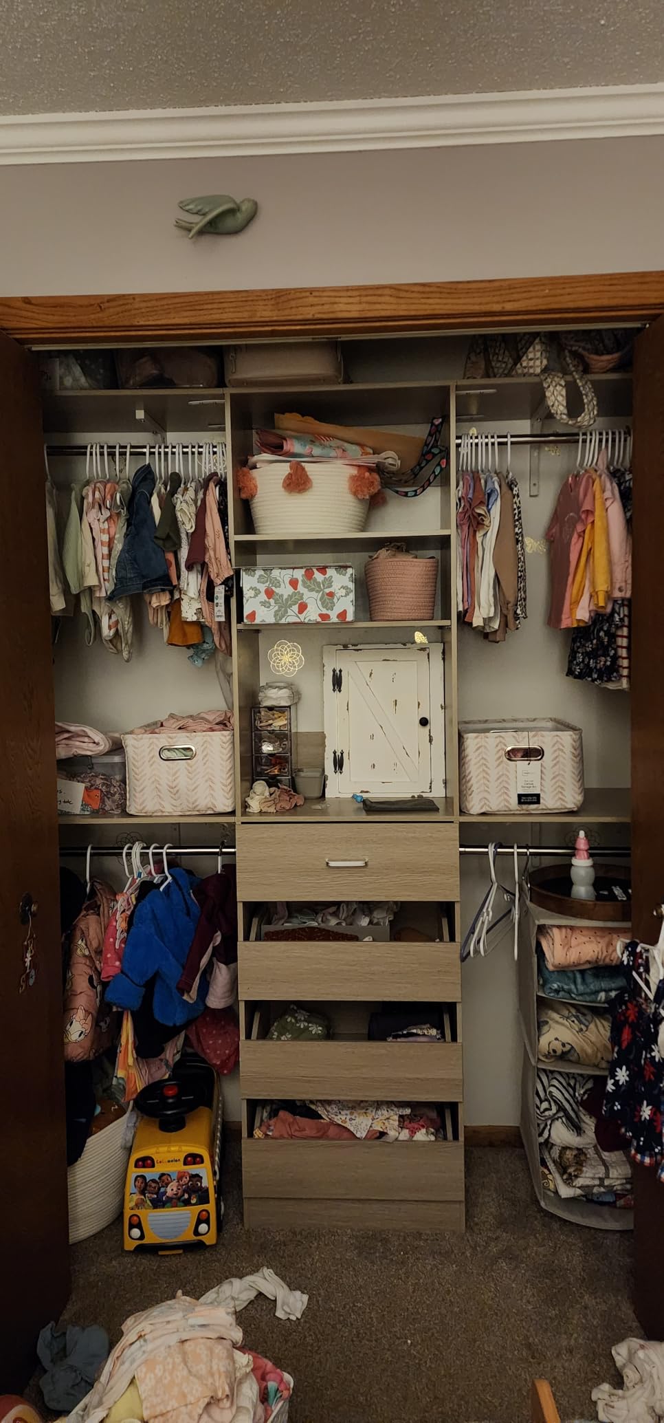 Aheaplus Closet System with 4 Drawers, 8FT Wood Closet Organizer System, 96'' Closets Built In System Tower with Shelves, Walk-in Closets Wardrobe Clothes Garment Rack, Fits Spaces 4-9 ft, White - Customer Photo 2