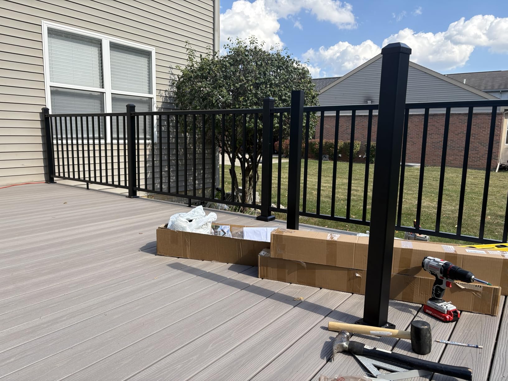 Egadis 36 in. H x 6 ft. W Porch and Deck Railing Kit, Aluminum Railing Kit, Black Textured AAMA 2604 Powder-Coat Finish Railing System for Outdoor Decks, Porches & Balconies (1 Post, 1 Panel) Customer Review Egadis 36 in. H x 6 ft. W Porch and Deck Railing Kit, Aluminum Railing Kit, Black Textured AAMA 2604 Powder-Coat Finish Railing System for Outdoor Decks, Porches & Balconies (1 Post, 1 Panel) - Customer Photo 1