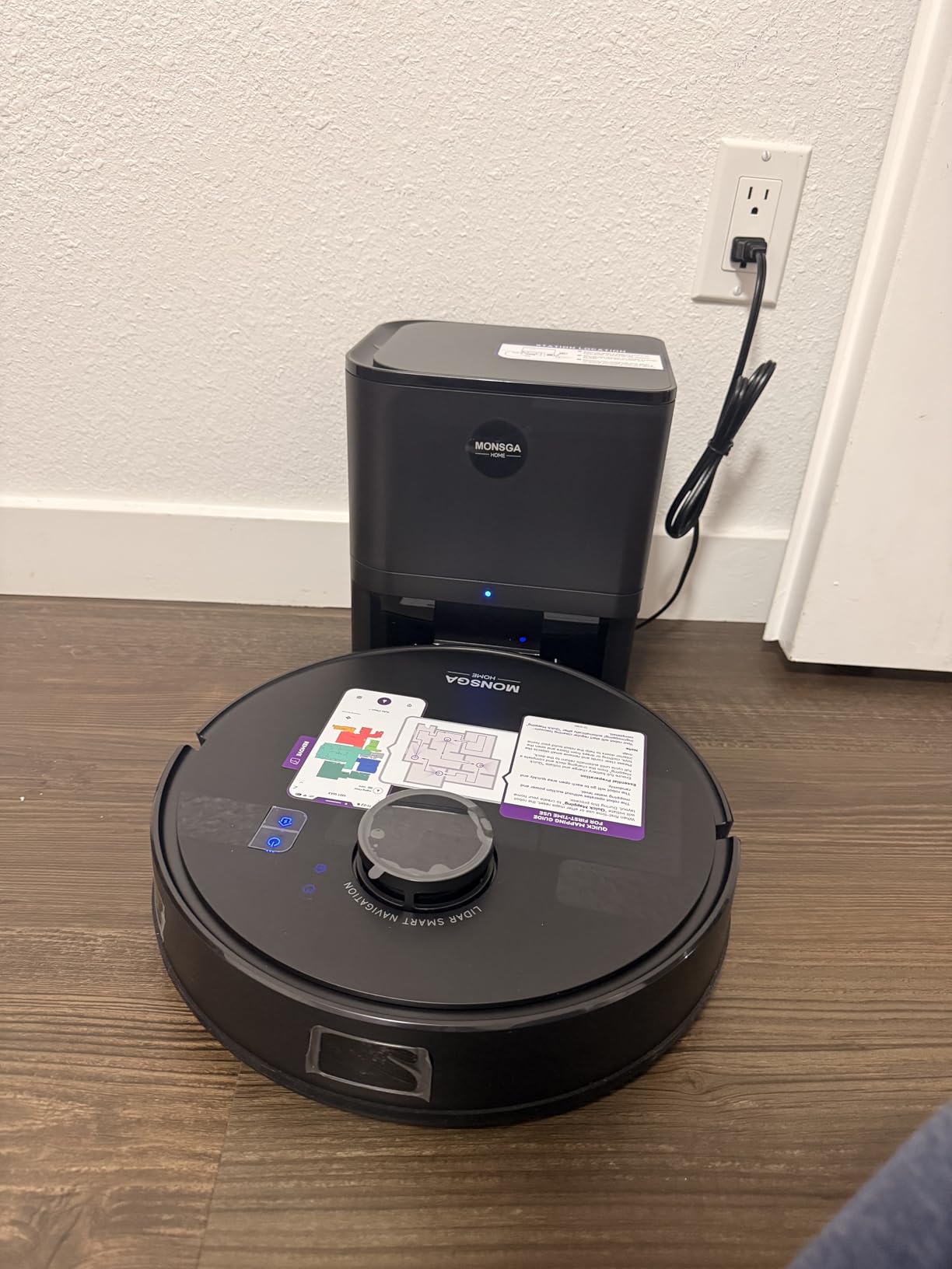 MONSGA Robot Vacuum and Mop Combo, 6000Pa Robotic Vacuum with 3.5L Self Emptying Station, Lidar Navigation Robot Vacuum Cleaner, 180mins Runtime, APP/Remote/Voice Control, for Hard Floors and Carpets - Customer Photo 3