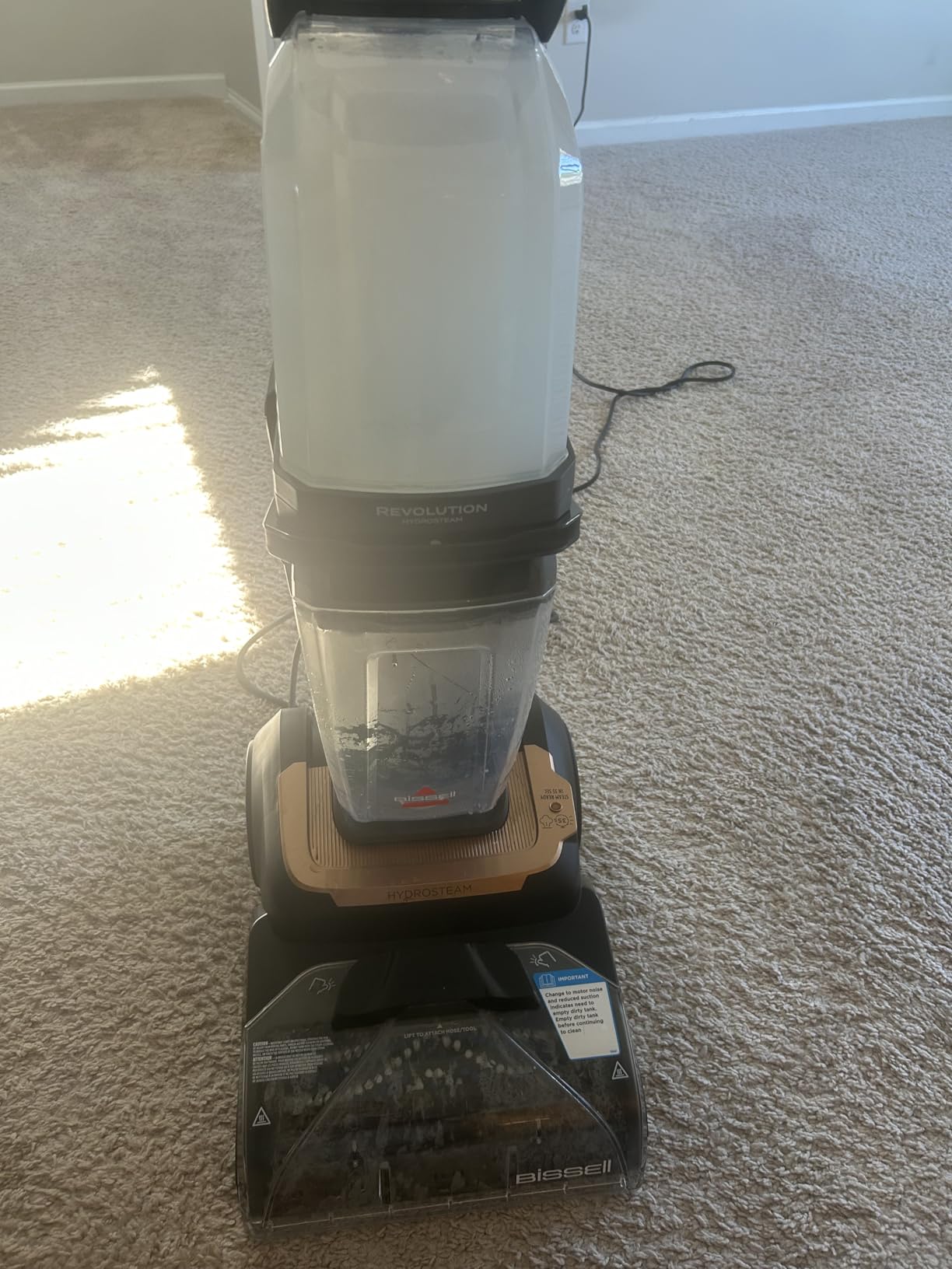 BISSELL Revolution HydroSteam Carpet Cleaner, Upright Deep Cleaner, HydroSteam Technology, 4-inch Self-Cleaning Tough Stain Tool & Formulas Included, 4123 - Customer Photo 1