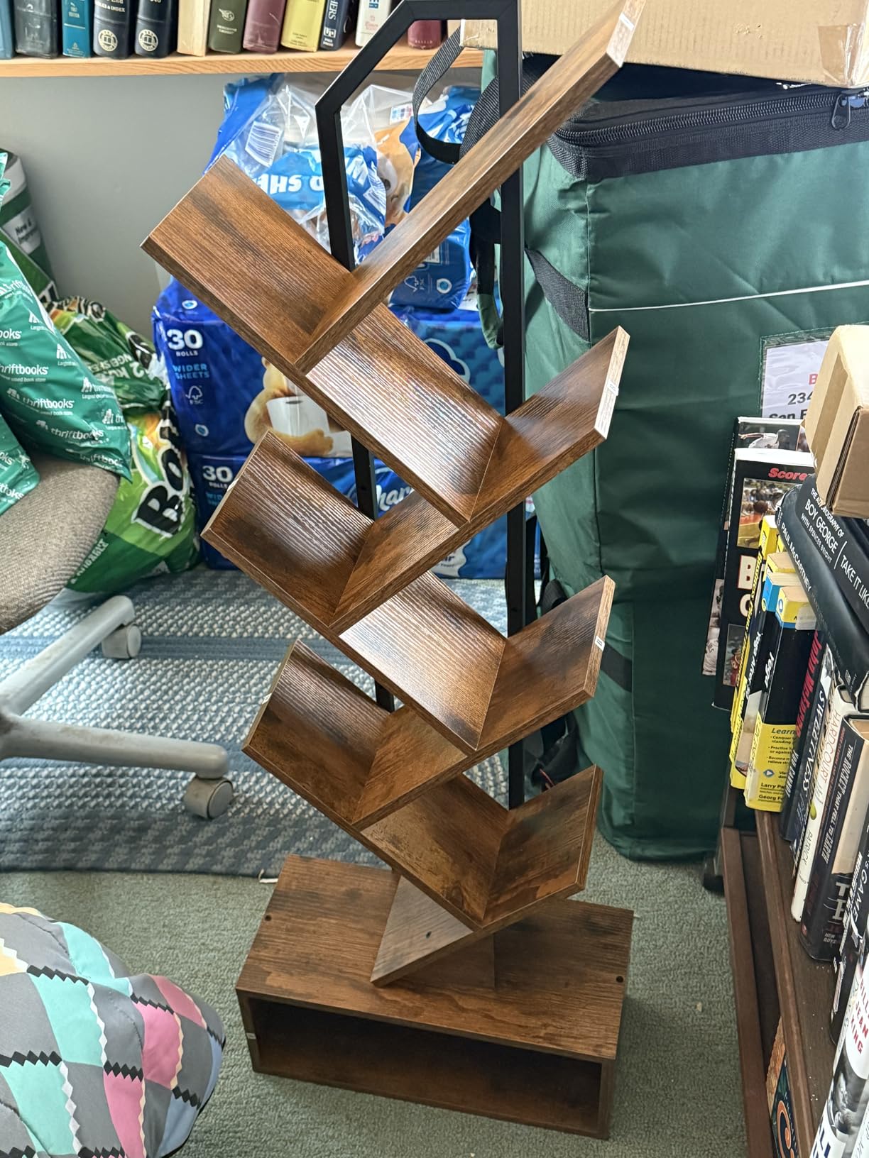 Casaottima 6-Tier Tree Bookshelf — Narrow Floor Standing Bookcase, Tall Steel & Wood Book Organizer Shelf with Cabinet, Home Decor for Living Room/Bedroom/Home Office, Vintage - Customer Photo 1