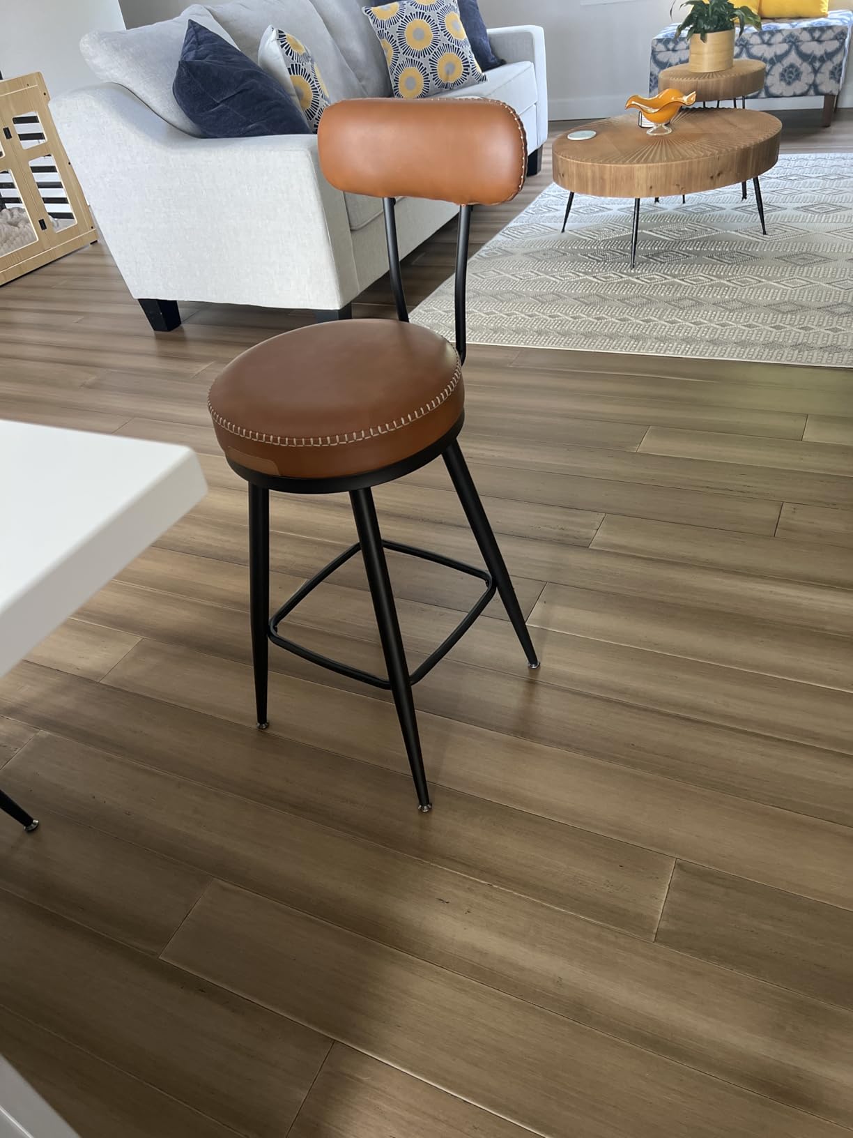 VASAGLE EKHO Collection - Bar Stools Set of 2, Swivel Counter Height Bar Stools with Back, Synthetic Leather with Stitching, Mid-Century Modern, 25.6-Inch Tall Barstools for Kitchen Bar, Cream White - Customer Photo 1