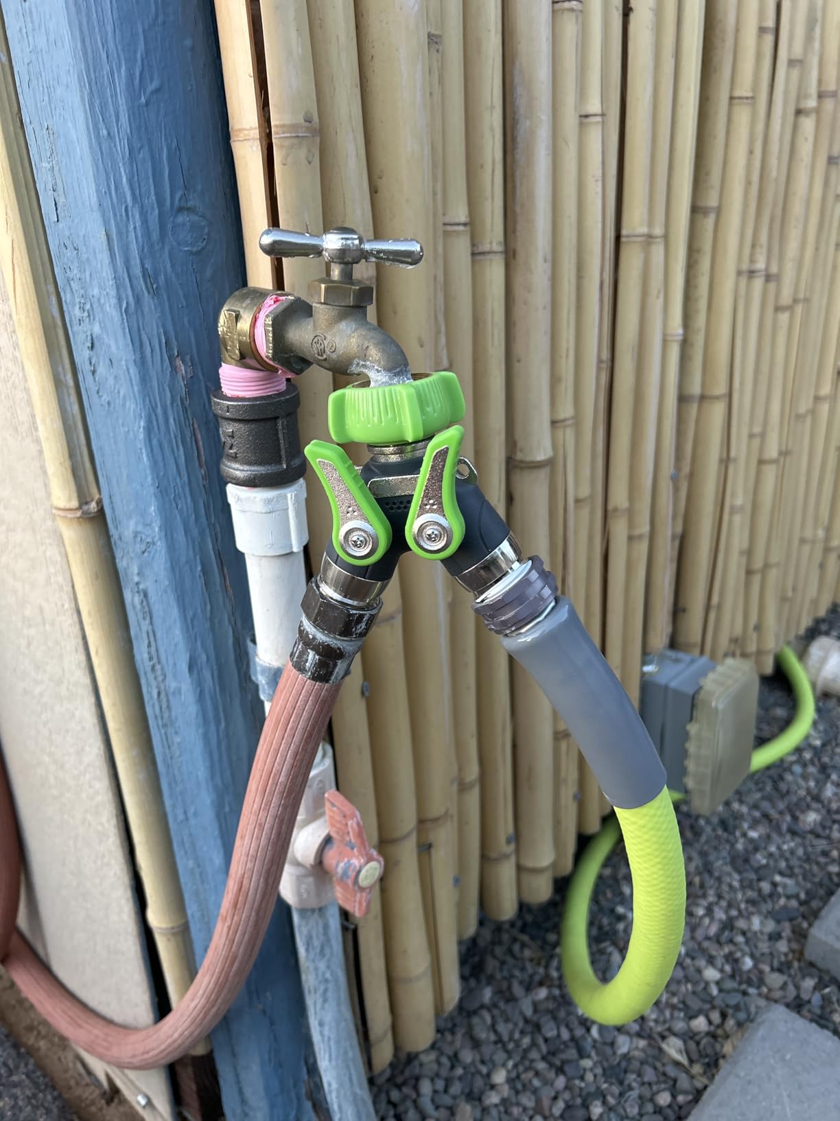 RAINPOINT Garden Hose Splitter, 2 Way Heavy Duty Water Hose Y Spigot Splitter with Shutoff Valves, 100% Metal Body Outdoor Faucet Splitter, 1.9