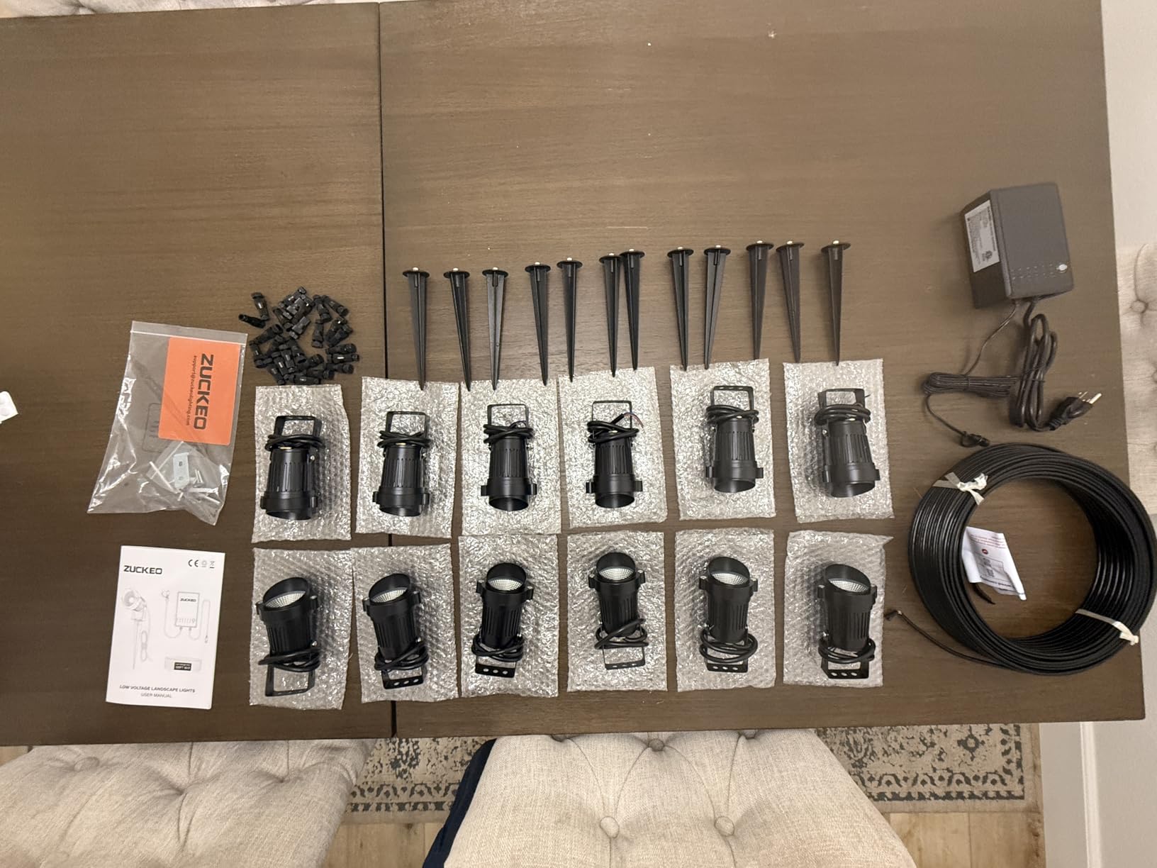 ZUCKEO All-in-One Low Voltage Landscape Lighting Kit, 5W LED Landscape Lights with Transformer, 120FT Wire and Connectors, Waterproof Outdoor Spotlight for Yard Garden House, 3000K 12V-24V, 12Pack - Customer Photo 2