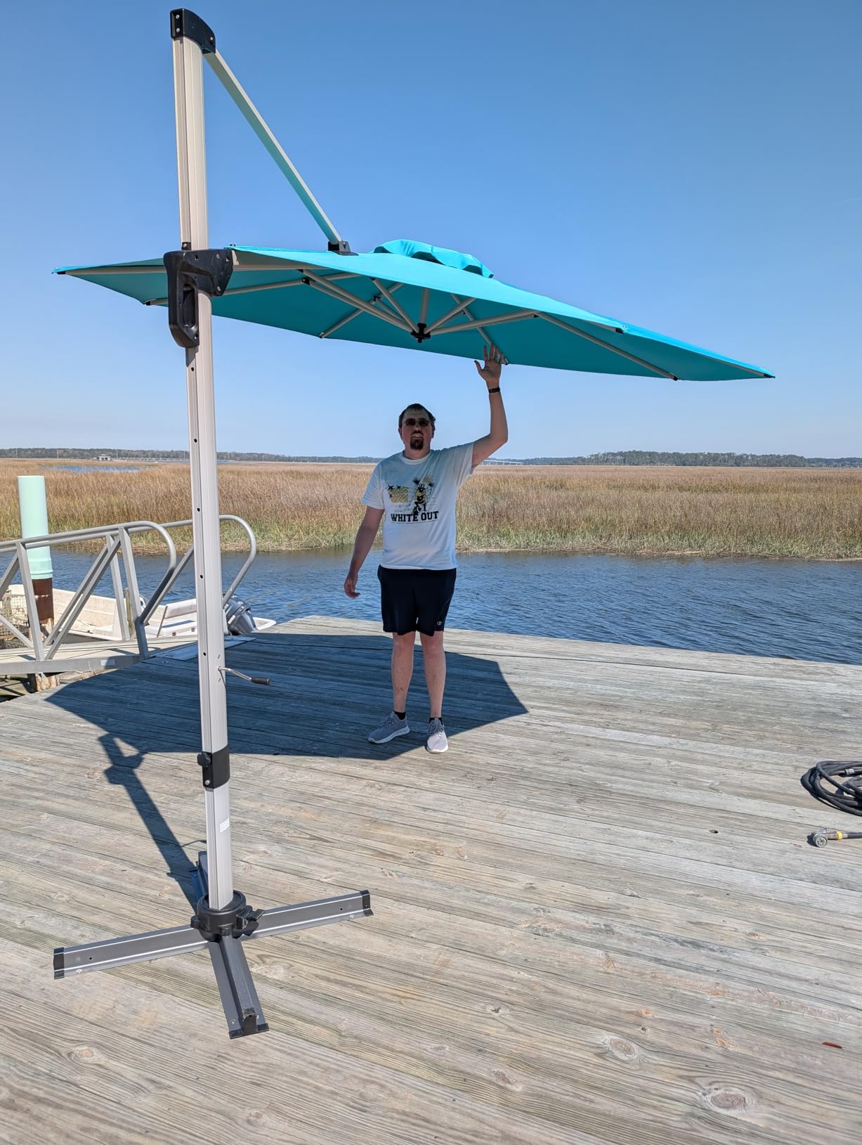 paramondo Patio Umbrella, 11FT Outdoor Cantilever Umbrella with 360-degree Rotation for Garden, Deck, Backyard, Pool and Beach, Beige - Customer Photo 1