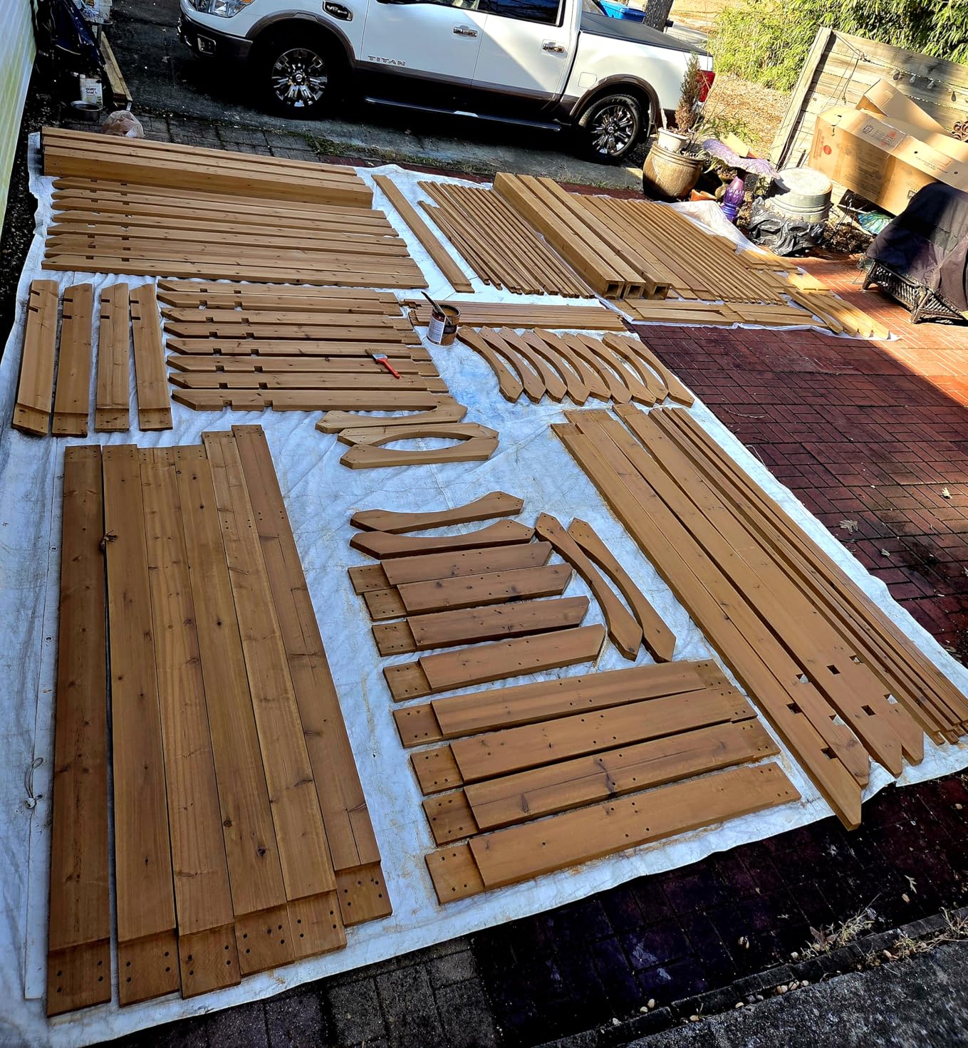 Backyard Discovery Beaumont 12' x 12' Traditional Cedar Wood Pergola Kit with Trellis Roof, All-Season Durability, High-Wind Rating, PowerPort, Shade for Outdoor Patio, Deck, Garden, and Entertaining - Customer Photo 1