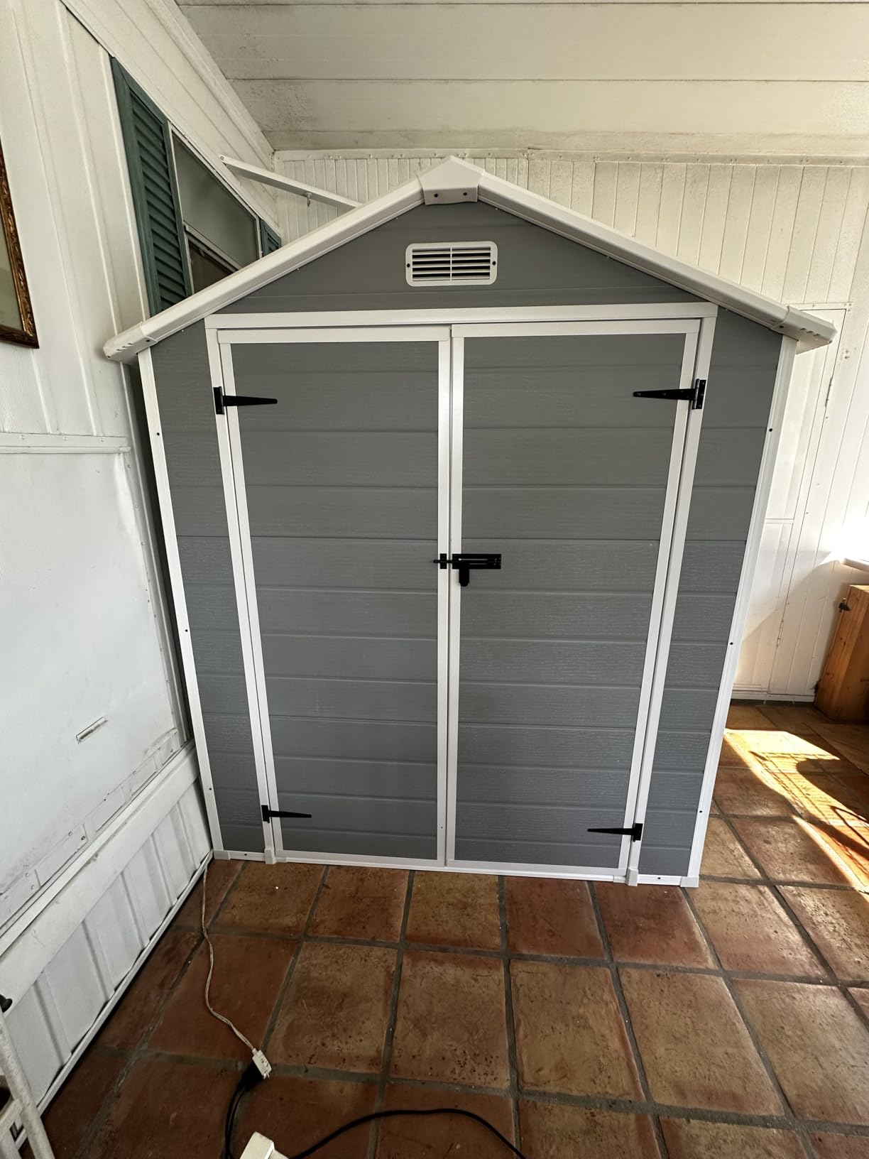 UDPATIO Outdoor Resin Storage Shed 6x4.5 FT, Plastic Garden Shed for Bike, Garbage Can, Tool, Outside Sheds with Lockable Door for Backyard, Patio, Lawn, Grey & White Customer Review UDPATIO Outdoor Resin Storage Shed 6x4.5 FT, Plastic Garden Shed for Bike, Garbage Can, Tool, Outside Sheds with Lockable Door for Backyard, Patio, Lawn, Grey & White - Customer Photo 2