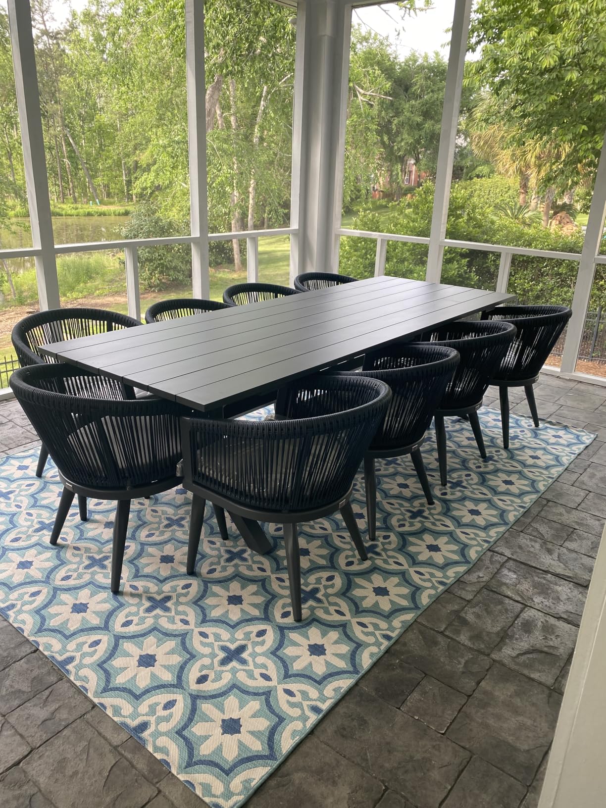 PURPLE LEAF Outdoor Dining Set for 10 All-Weather Aluminum 11 Piece Furniture Sets with Woodgrain Table and Rope Weave Chairs Included Cushions for Backyard Indoor Decor Kitchen Patio Set Teak Color - Customer Photo 2