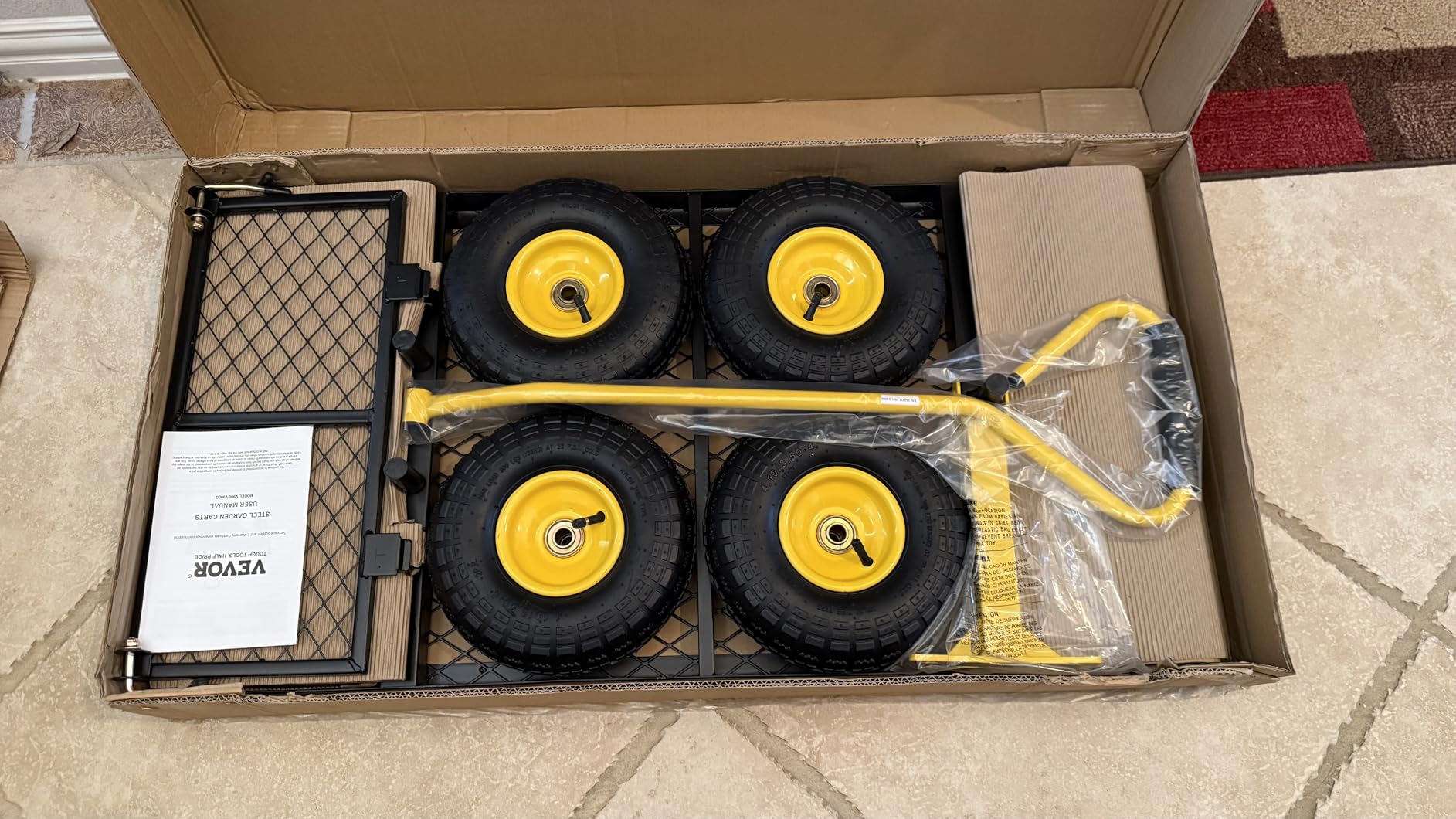 VEVOR 900 Lbs Heavy Duty Steel Garden Cart, Garden Wagon Cart on Wheels, Outdoor Metal Yard Utility Wagon Carts with 10