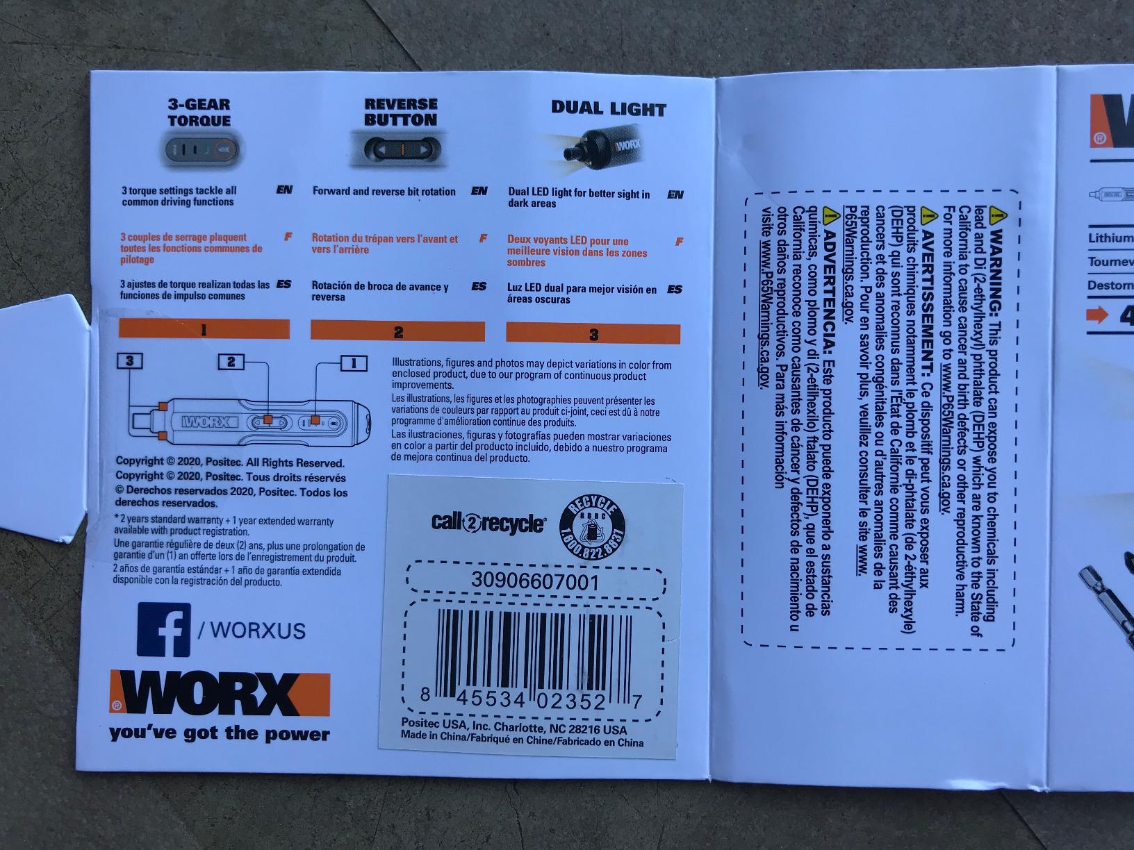 WORX 4V Lithium Screwdriver 30-Piece Accessory Kit WX242L - Customer Photo 1