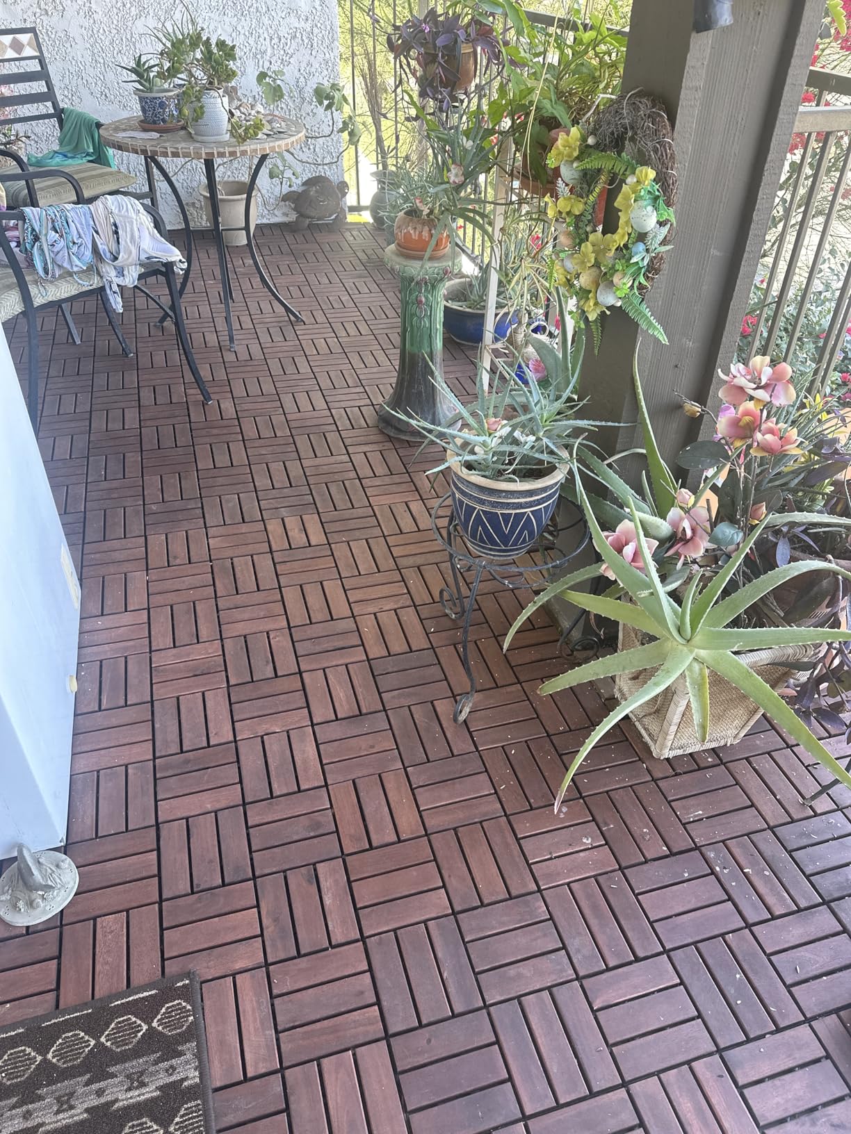 VICTORY RELAX Acacia Wood Decking Tiles 9PCS - Easy Snap Interlocking Deck Tiles for Patio Poolside Balcony Decor - All Weather Waterproof Flooring for Indoor & Outdoor (Round Joints) Customer Review VICTORY RELAX Acacia Wood Decking Tiles 9PCS - Easy Snap Interlocking Deck Tiles for Patio Poolside Balcony Decor - All Weather Waterproof Flooring for Indoor & Outdoor (Round Joints) - Customer Photo 3