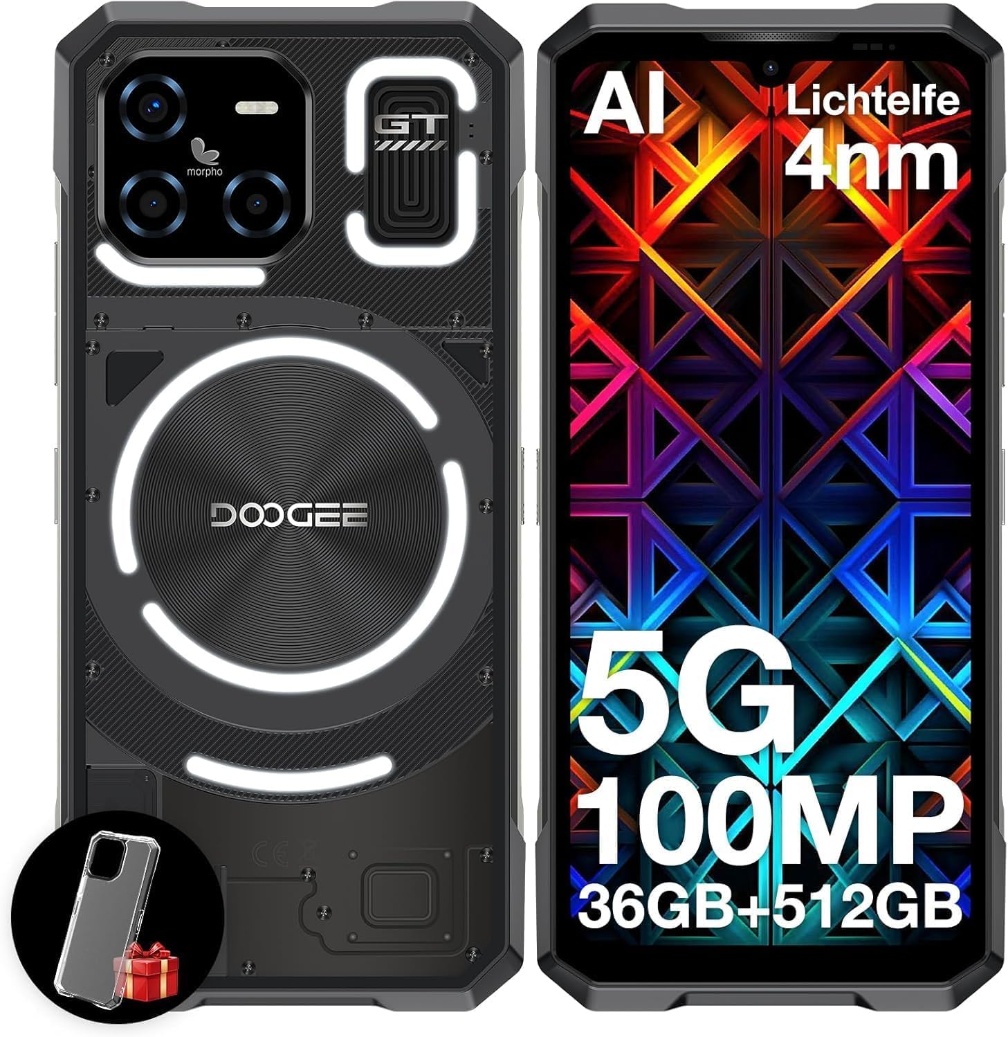 DOOGEE Blade GT Ultra 5G Rugged Smartphone with LED Light Effect, 36GB+512GB/2TB DDR5 Rugged Phone, 4nm Dimensity D7300, 6.72