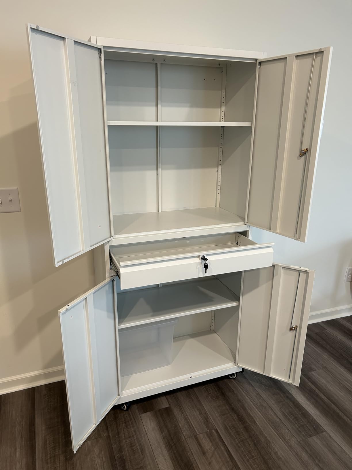 Metal Storage Cabinet with Wheels and Drawers,Rolling Garage Storage Cabinet with Locking Doors and Adjustable Shelves,73