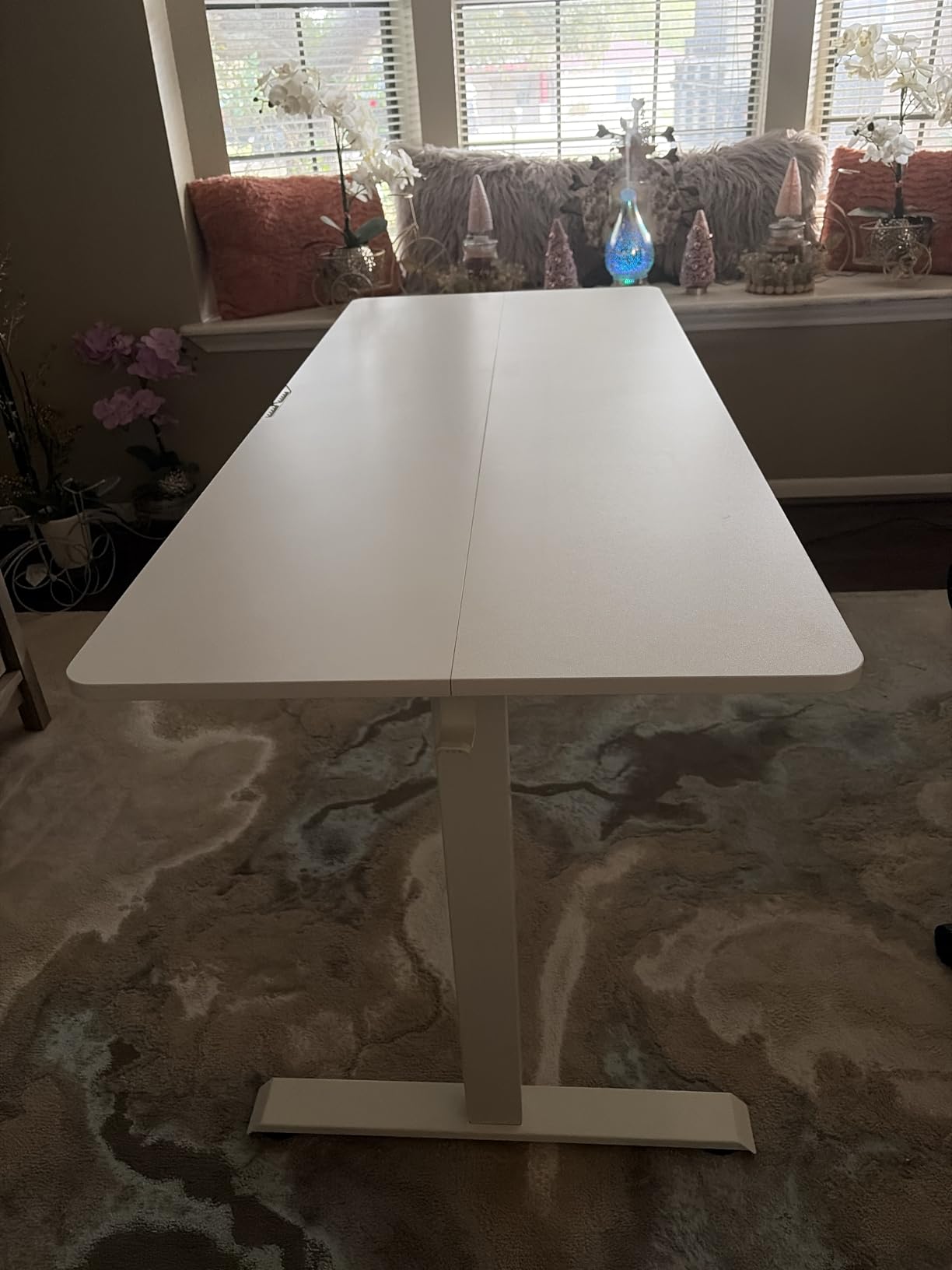 Veken 55 Inch Large Electric Standing Desk,Sit to Stand Up, Heights Adjustable, Work Home Office Computer Table for Study, Walking Pad, Writing, and Games, Wooden Desktop Desks, White - Customer Photo 1