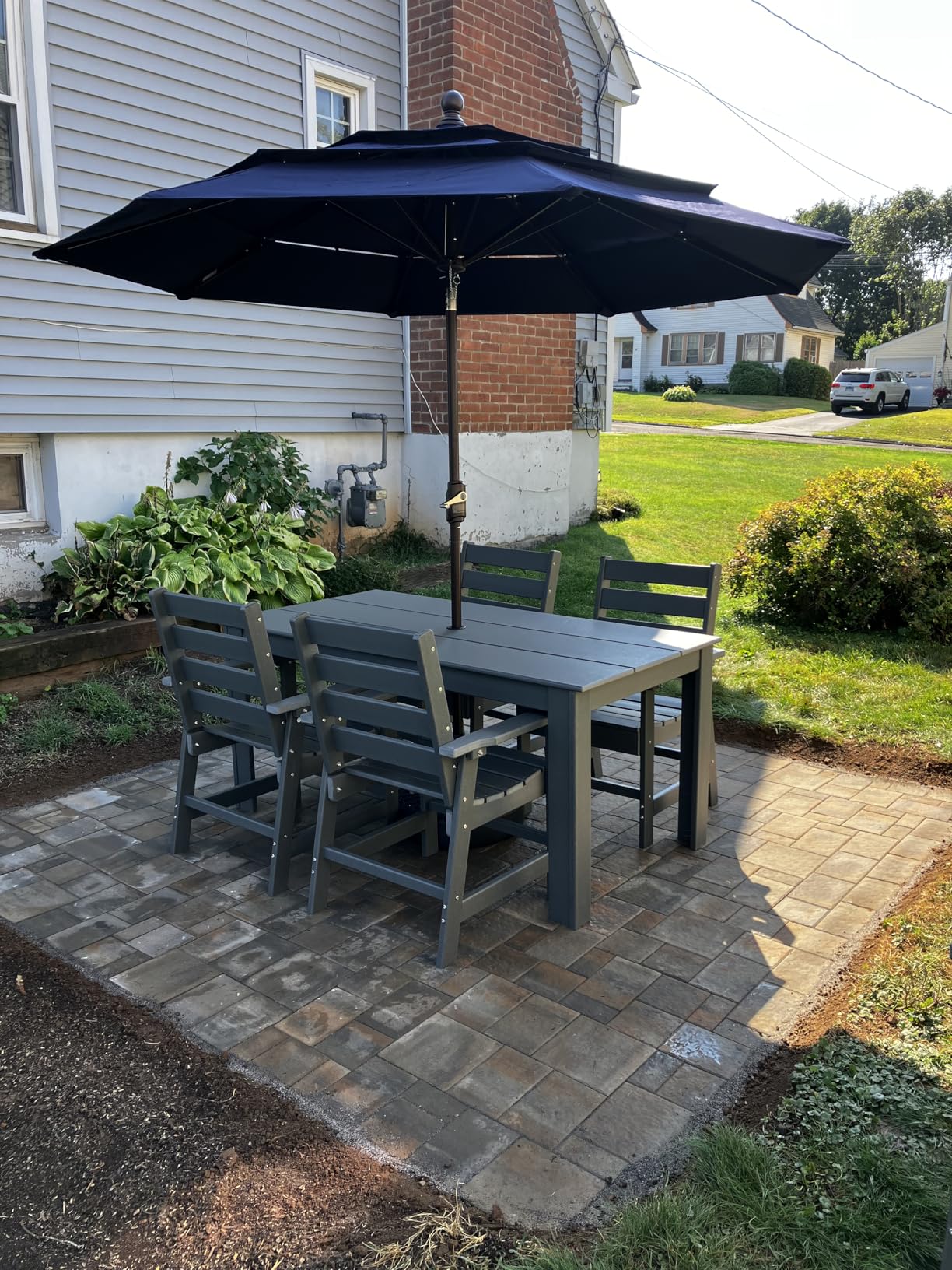 GREENVINES 7-Piece Outdoor Dining Set | HDPE | Patio Table and Chairs Sets for 6 | Patio Furniture | All Weather | Umbrella Hole | Teak | for Backyard Poolside Garden - Customer Photo 1