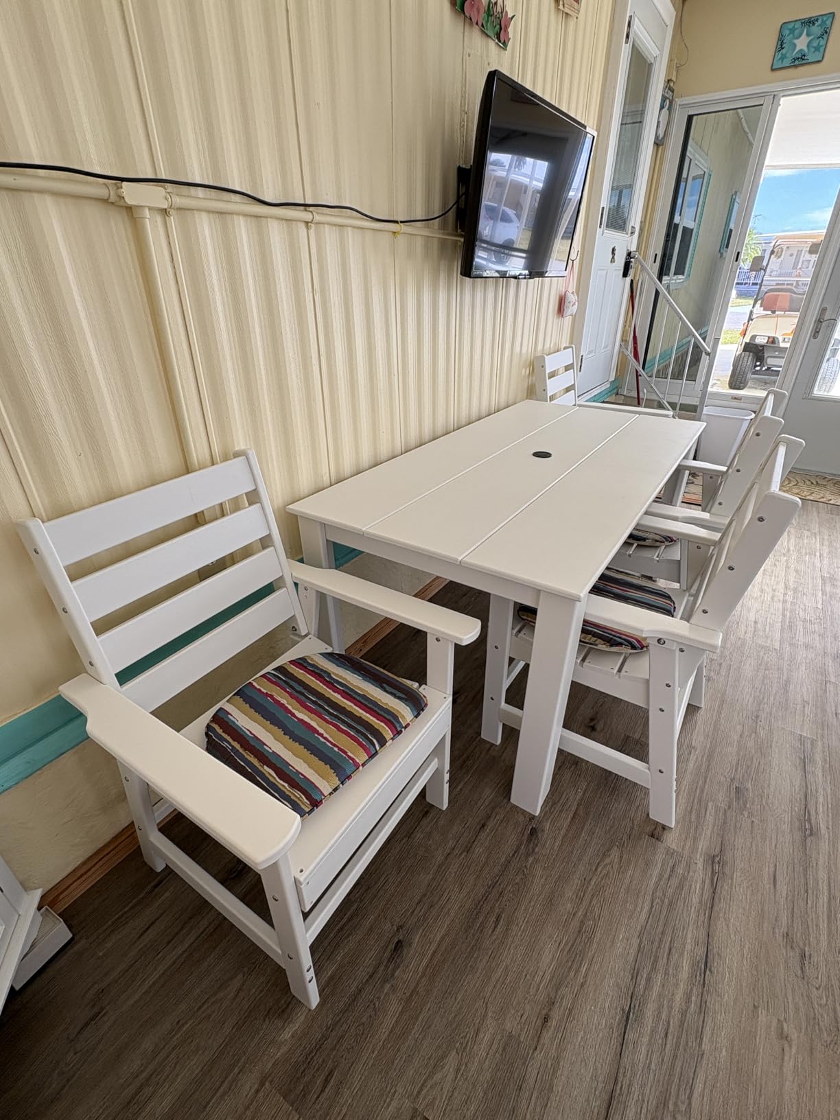 GREENVINES 7-Piece Outdoor Dining Set | HDPE | Patio Table and Chairs Sets for 6 | Patio Furniture | All Weather | Umbrella Hole | Teak | for Backyard Poolside Garden - Customer Photo 3