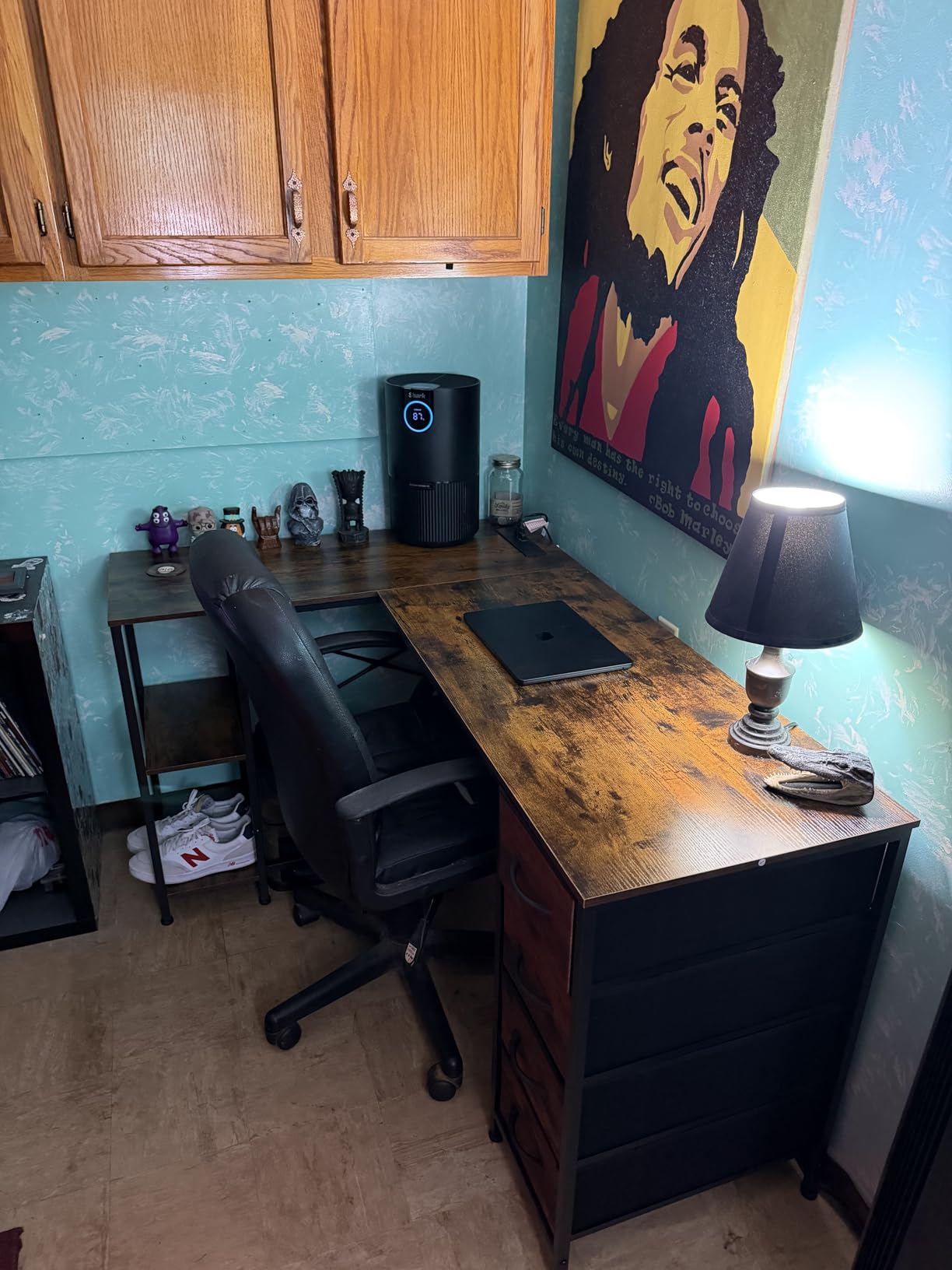 Huuger 63 Inch L Shaped Desk with Fabric Drawers, Computer Office Desk with Power Outlets and USB-C Port, Corner Desk with Storage Shelves, for Gaming Work Study Home Office, Reversible, Rustic Brown - Customer Photo 1