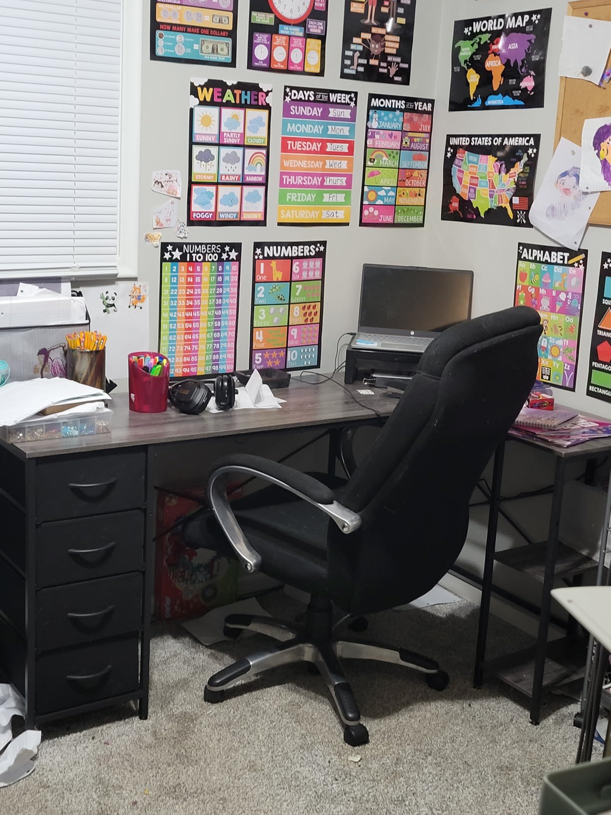 Huuger 63 Inch L Shaped Desk with Fabric Drawers, Computer Office Desk with Power Outlets and USB-C Port, Corner Desk with Storage Shelves, for Gaming Work Study Home Office, Reversible, Rustic Brown - Customer Photo 2