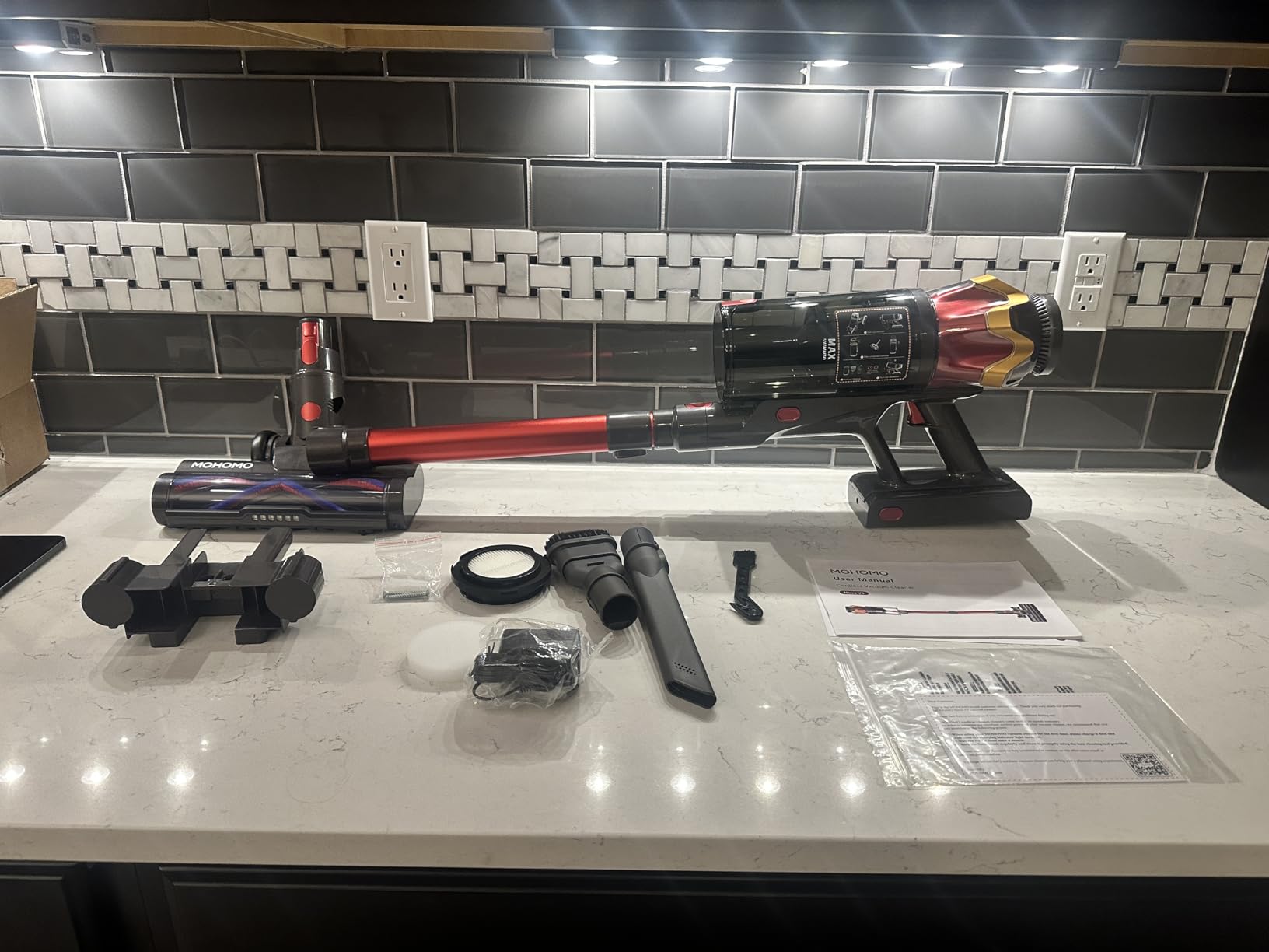 Cordless Vacuum Cleaner, 650W 55KPa 70Mins Vacuum Cleaners for Home, Self-Standing Stick Vacuum with Anti-Tangle Brush & OLED Touch Screen, Vacuum Cleaner for Hardwood Floors,Carpet,Pet Hair,Car (Red) Customer Review Cordless Vacuum Cleaner, 650W 55KPa 70Mins Vacuum Cleaners for Home, Self-Standing Stick Vacuum with Anti-Tangle Brush & OLED Touch Screen, Vacuum Cleaner for Hardwood Floors,Carpet,Pet Hair,Car (Red) - Customer Photo 1