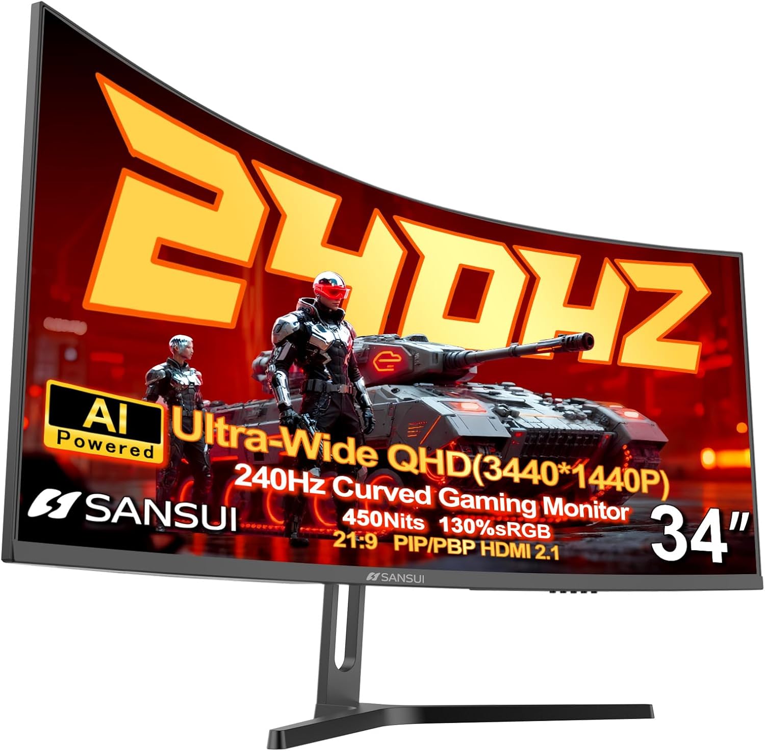 SANSUI 34 Inch 240Hz Ultrawide Curved Gaming Monitor UWQHD 3440×1440, 21:9 2K Curved Monitor 1500R,HDR400,Fast VA, PIP/PBP,AI Crosshair,AIPQ(Visual Enhance),MPRT 1ms,HDMI2.1*2,DP1.4*2(DP Cable Incl.) - Customer Photo 1