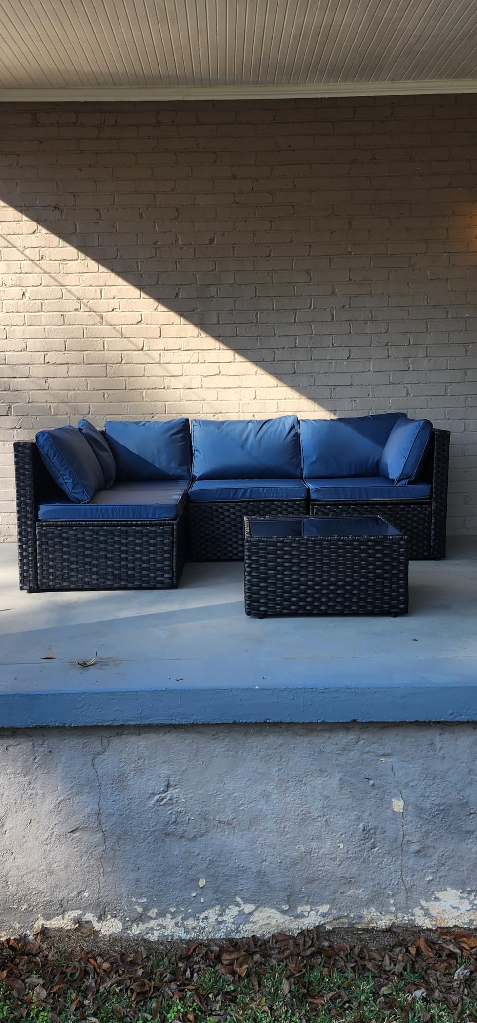 Shintenchi 5 Pieces Outdoor Patio Sectional Sofa Couch, Black PE Wicker Furniture Sets, Patio Conversation Sets with Washable Cushions Glass Coffee Table for Garden, Poolside, Backyard,(Khaki) - Customer Photo 2