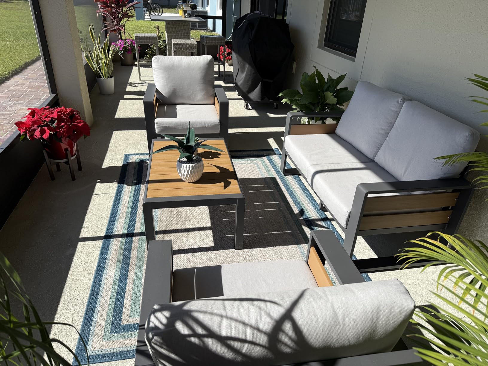 ZANDOR Aluminum Outdoor Patio Furniture - 2 Pcs Armchair, All-Weather Metal Modern Outside Furniture with Washable Thick Cushion for Garden/Backyard/Porch, Grey - Customer Photo 2