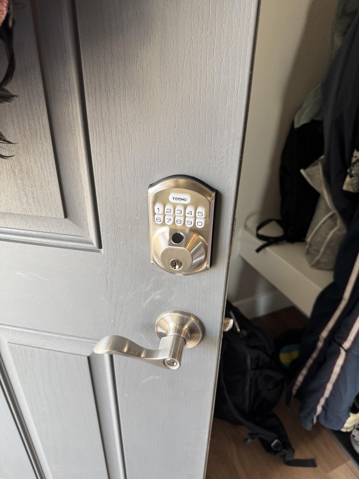 TEEHO TE012W WiFi Smart Lock, Fingerprint Door Lock with Built-in Wi-Fi, Keyless Entry Keypad Smart Deadbolt, App Remote Control, Alexa Compatible, IP55 Waterproof for Front Door - Matte Black - Customer Photo 1