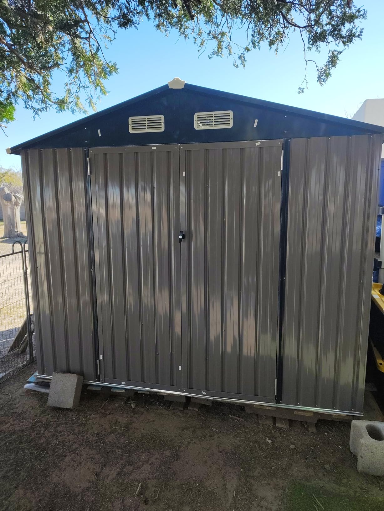 Aoxun 7.4x5.3FT Shed with Floor Galvanized Steel Outdoor Storage Shed Metal Garden Shed with Double Doors, 15mm Moisture-Proof Floor & Ventilation, Sloped Roof for Bike/Generator/Tool Storage (Brown) Customer Review Aoxun 7.4x5.3FT Shed with Floor Galvanized Steel Outdoor Storage Shed Metal Garden Shed with Double Doors, 15mm Moisture-Proof Floor & Ventilation, Sloped Roof for Bike/Generator/Tool Storage (Brown) - Customer Photo 1