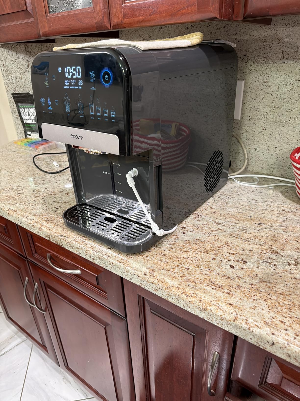 ecozy Nugget Ice Maker Dispenser, Smart 2-in-1 Pebble Ice Machine Countertop & Water Dispenser with App Control, Self-Cleaning, Auto Lighting, TDS Monitor, Measured Dispensing, 33Lbs/Day - Customer Photo 1