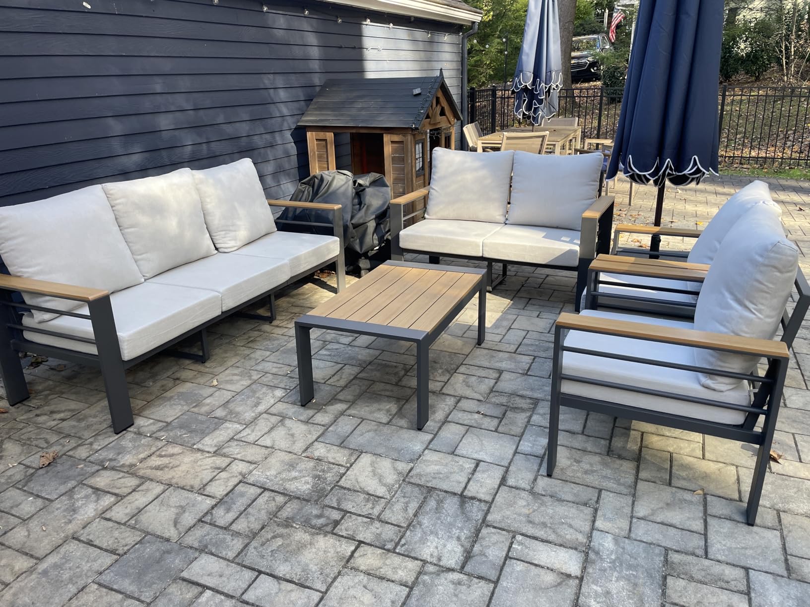 Aoxun Aluminum Patio Furniture Set 7 Seats, Oversized Outdoor Sectional with Washable Thick Cushions, Coffee Table and Waterproof Cover, Patio Conversation Sets for Porch, Balcony, Deck - Customer Photo 1