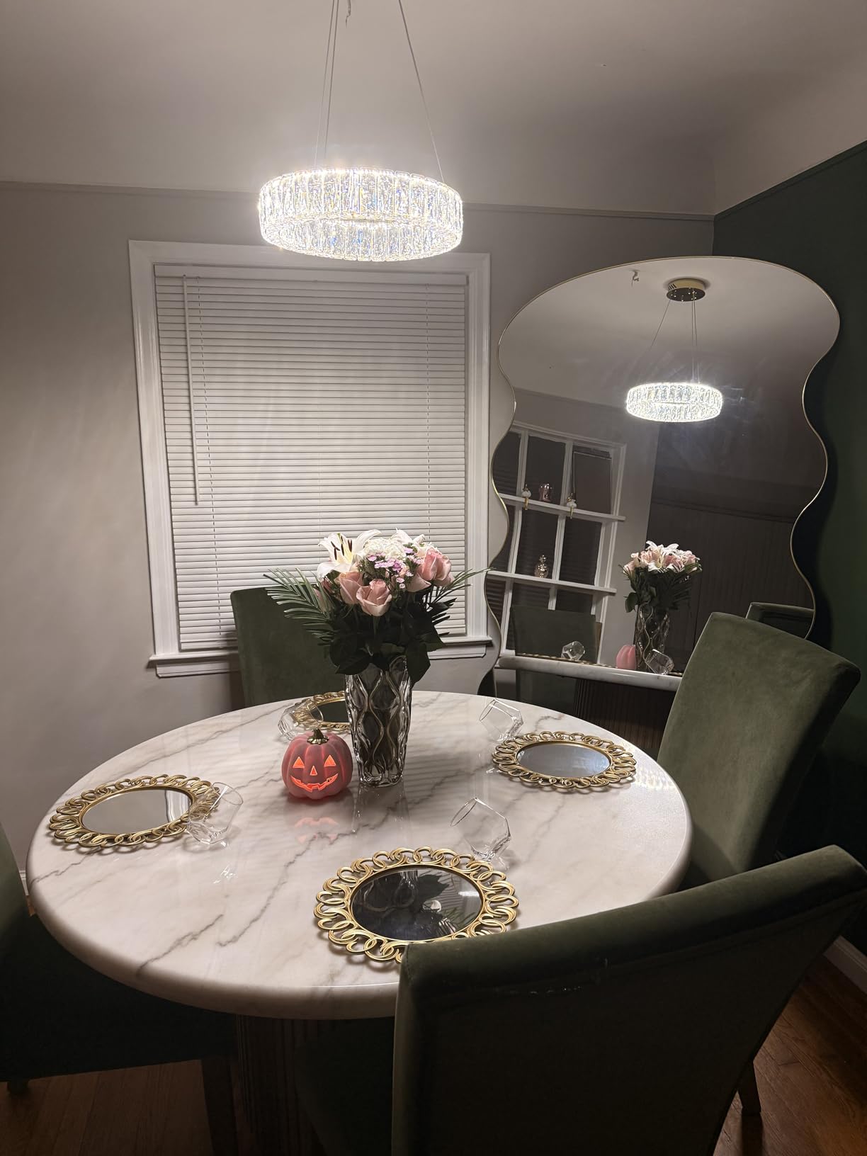 HAIXIANG Modern Crystal Chandelier Dimmable LED Long Chandeliers for Dining Table Pendant Lights Rectangular Glam Lighting Fixtures for Dining Room Kitchen Island Gold - Customer Photo 2