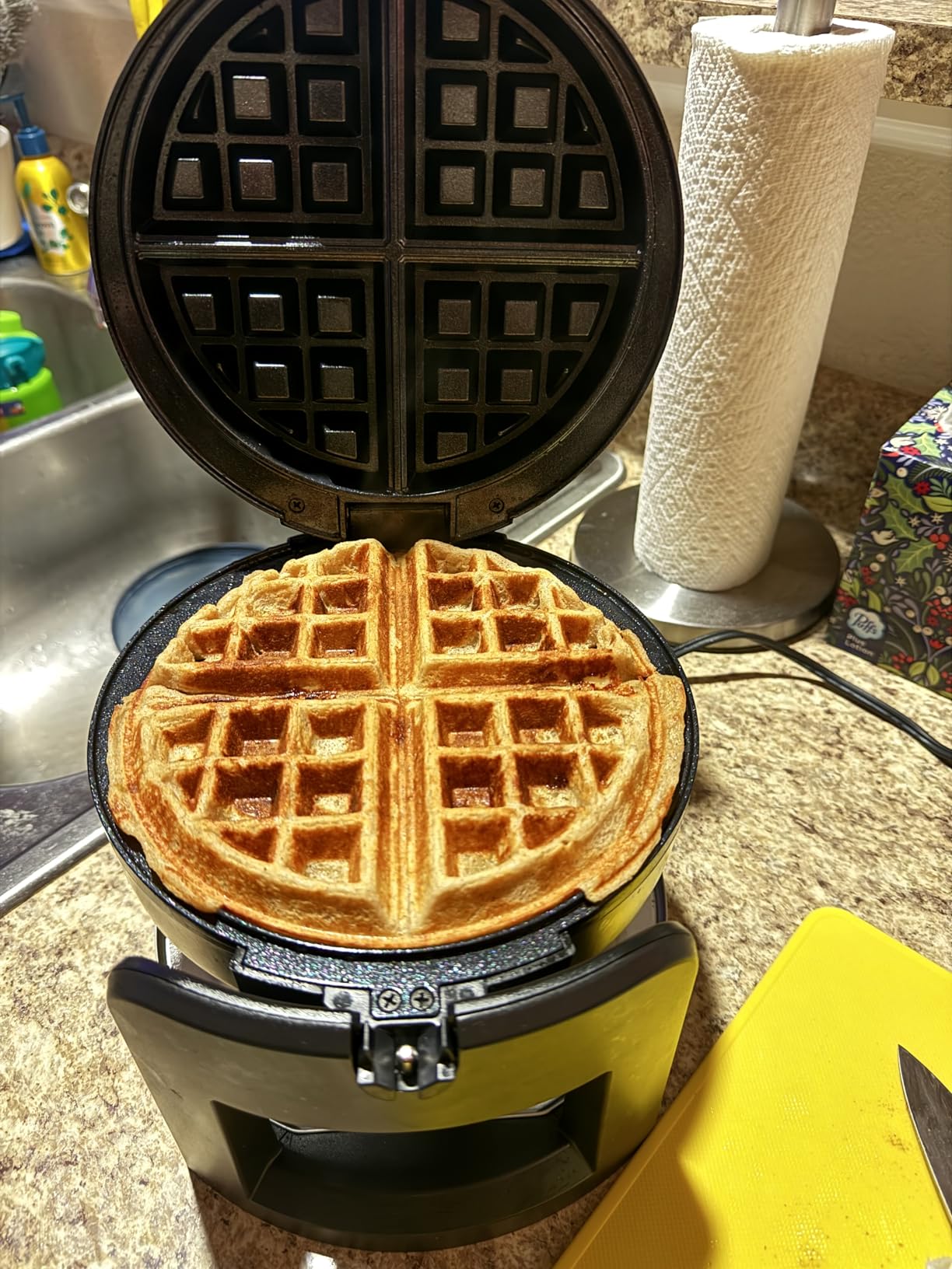Cuisinart Round Flip Belgian Waffle Maker, Black/Silver, 1 inch thick, WAF-F30NAS - Customer Photo 1