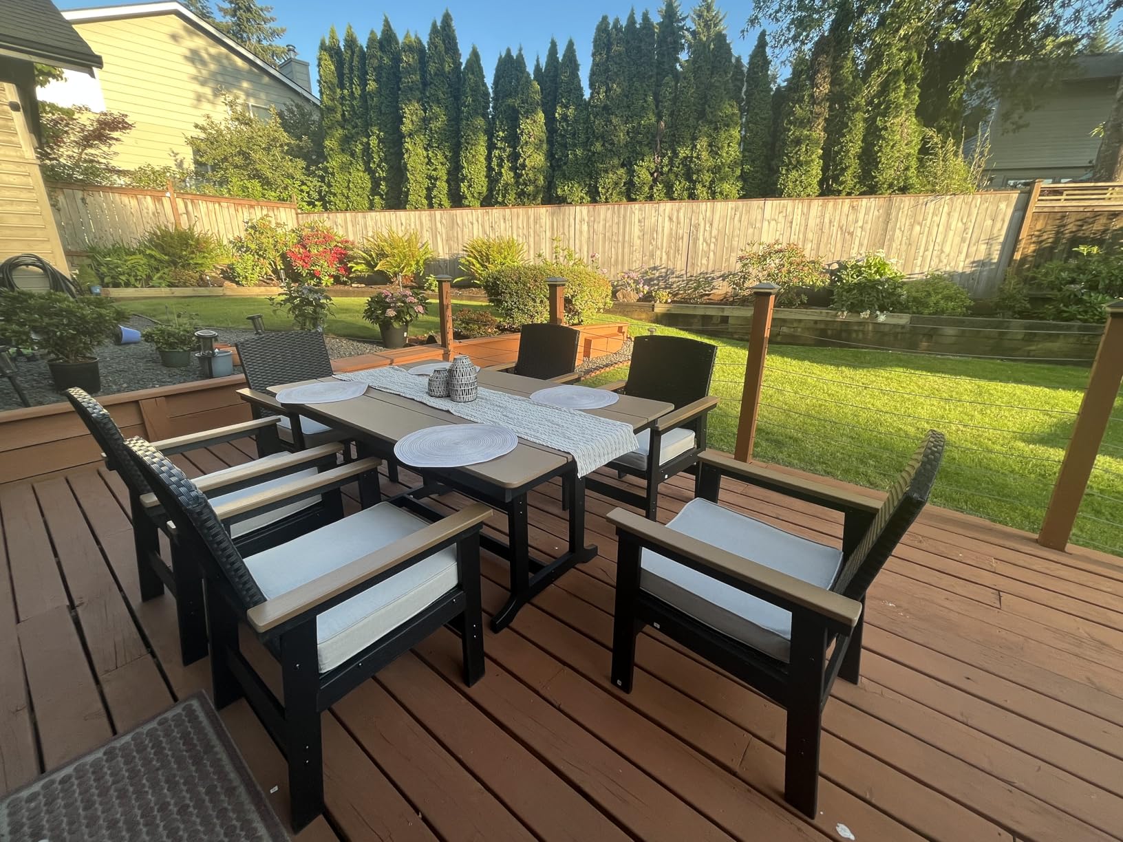 7-Piece Outdoor Patio Dining Sets, Patio Table and Chairs Set, HDPE Outdoor Dining Set, Rattan Wicker Patio Set with Ultra-Soft Cushions for Backyard, Deck, Garden - Black Customer Review 7-Piece Outdoor Patio Dining Sets, Patio Table and Chairs Set, HDPE Outdoor Dining Set, Rattan Wicker Patio Set with Ultra-Soft Cushions for Backyard, Deck, Garden - Black - Customer Photo 1