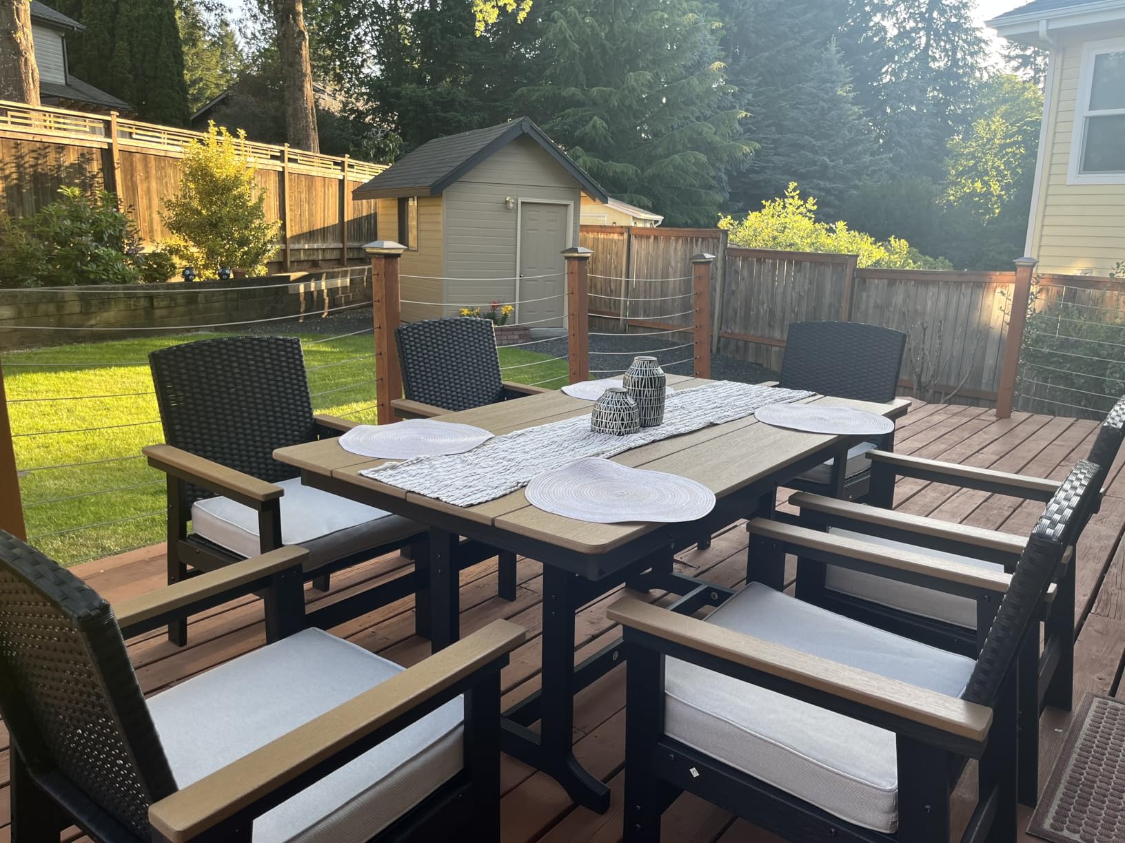 7-Piece Outdoor Patio Dining Sets, Patio Table and Chairs Set, HDPE Outdoor Dining Set, Rattan Wicker Patio Set with Ultra-Soft Cushions for Backyard, Deck, Garden - Black Customer Review 7-Piece Outdoor Patio Dining Sets, Patio Table and Chairs Set, HDPE Outdoor Dining Set, Rattan Wicker Patio Set with Ultra-Soft Cushions for Backyard, Deck, Garden - Black - Customer Photo 2