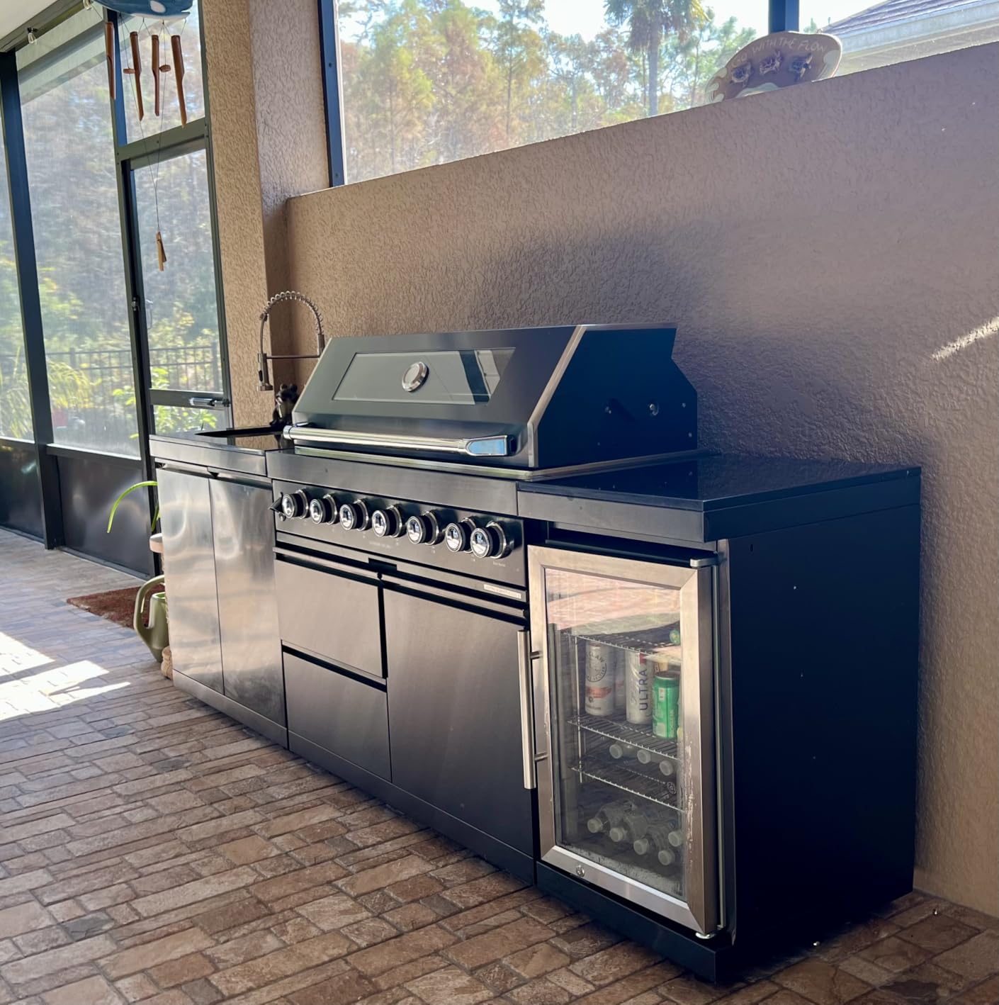 85 Inch 4-Burner 72000 BTU Deluxe Stainless Steel Propane Gas Outdoor Kitchen Barbecue Island Grill, Wine Cooler Compact Refrigerator, Rotisserie Kit, Granite Countertops, Stainless Steel Sink, Black - Customer Photo 2