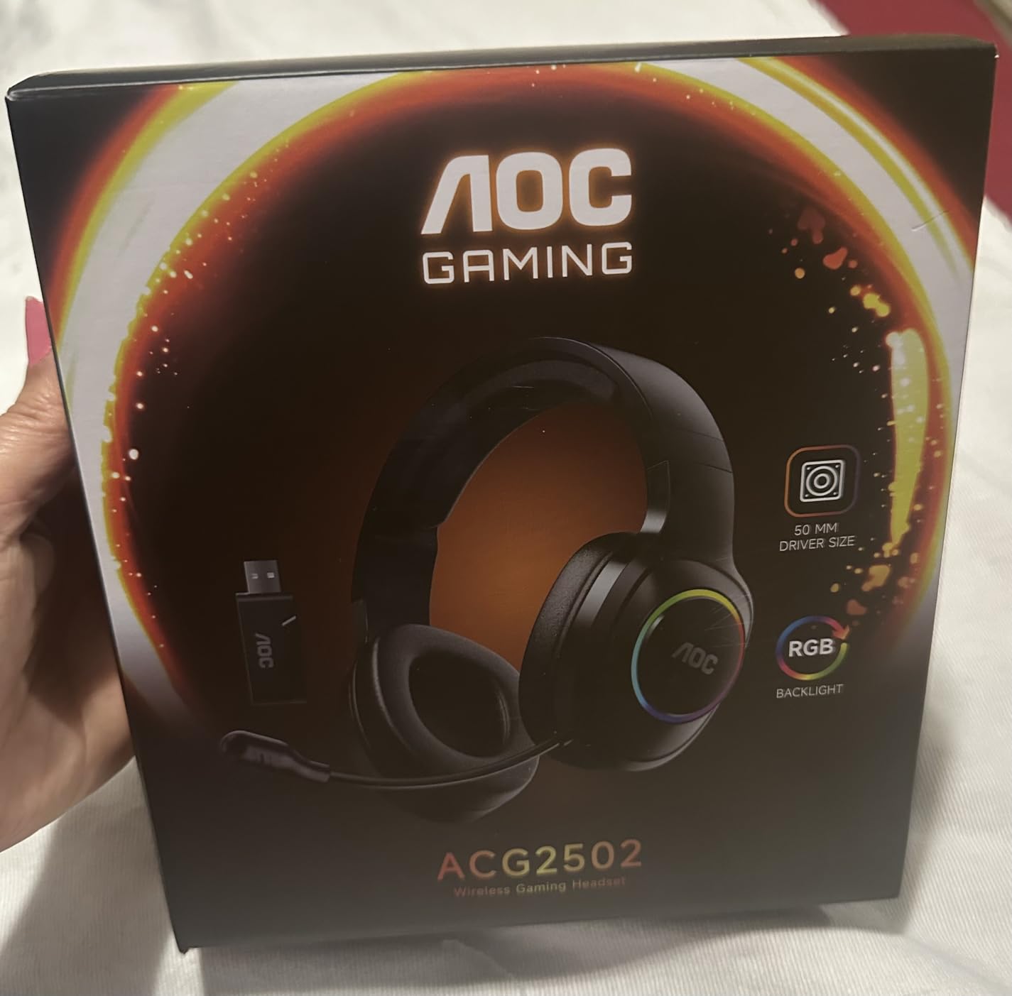 AOC Wireless Gaming Headset Compatible with PS5/4, Nintendo Switch, PC, Bluetooth 5.4 & 2.4GHz Gaming Headphones with Noise Canceling Mic, RGB, Type-C, 20ms Latency, 45H, 7.1 Virtual Surround- Black Customer Review AOC Wireless Gaming Headset Compatible with PS5/4, Nintendo Switch, PC, Bluetooth 5.4 & 2.4GHz Gaming Headphones with Noise Canceling Mic, RGB, Type-C, 20ms Latency, 45H, 7.1 Virtual Surround- Black - Customer Photo 1