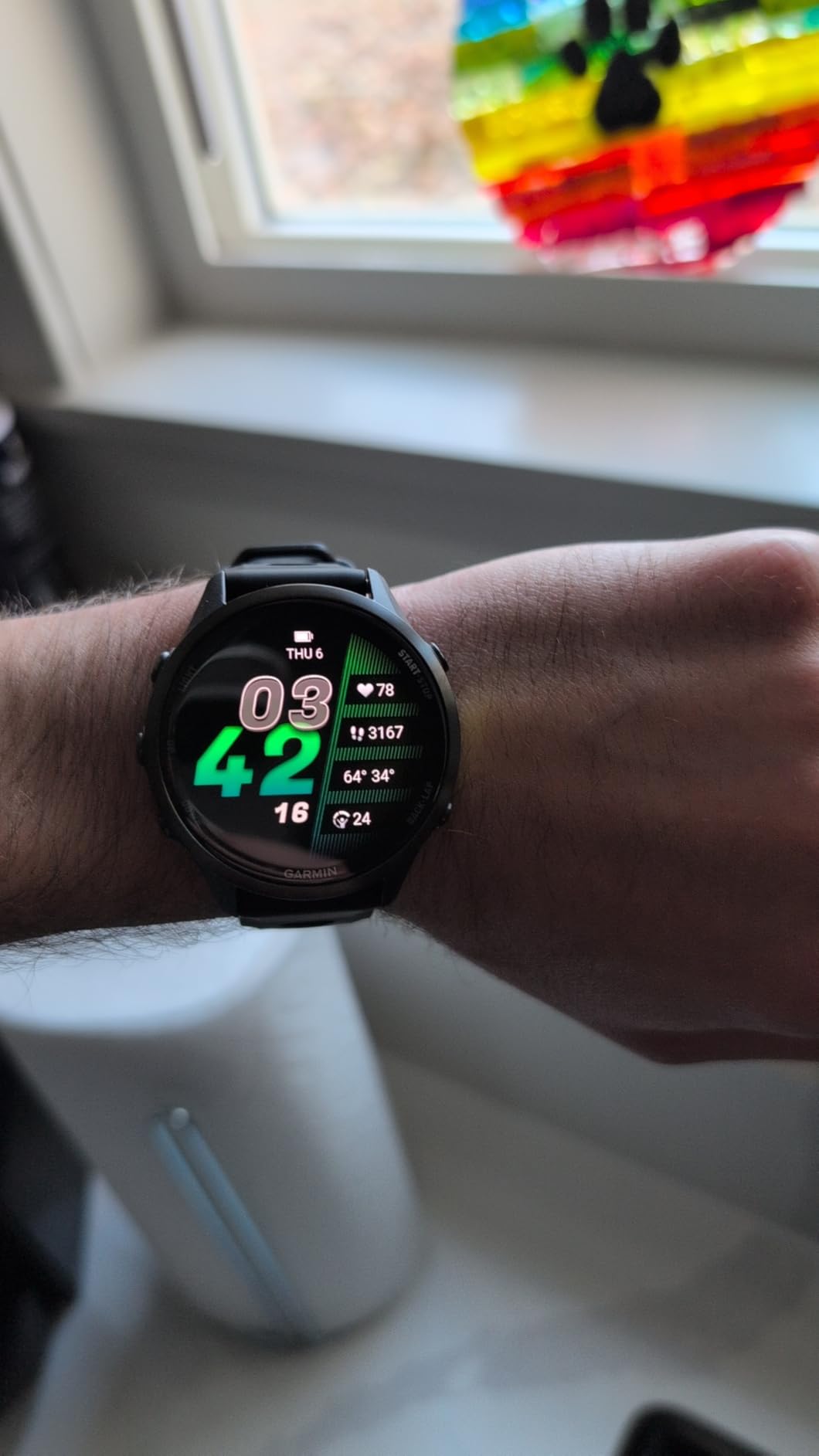 Garmin Forerunner 970 Premium GPS Running and Triathlon Smartwatch, AMOLED Display, Built-in LED Flashlight, Carbon Gray DLC Titanium with Black Case and Black/Translucent Whitestone Band - Customer Photo 2