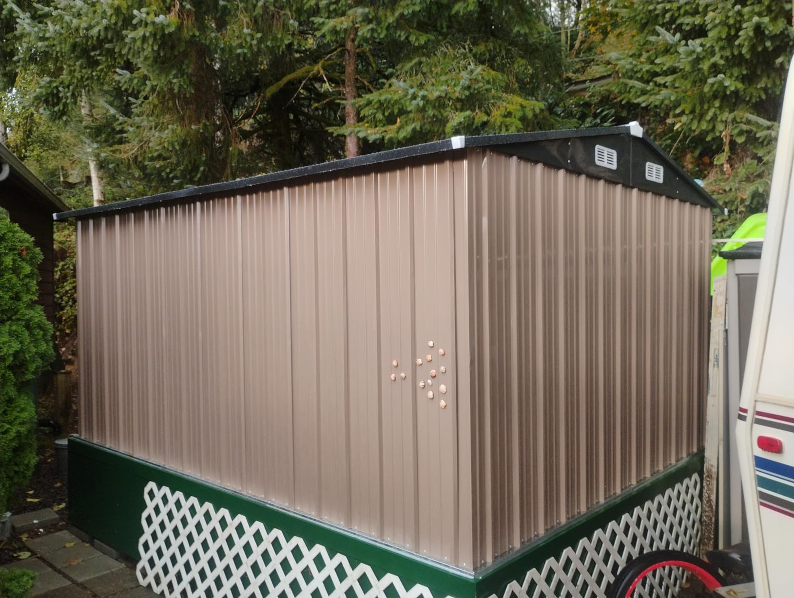 Aoxun 10 x 12FT Outdoor Storage Shed with Double Hinged Large Door Utility Garden Shed with Lockable Door & Sloped Roof Metal Sheds Outdoor Storage for Garden, Backyard, Patio and Backyard, Brown Customer Review Aoxun 10 x 12FT Outdoor Storage Shed with Double Hinged Large Door Utility Garden Shed with Lockable Door & Sloped Roof Metal Sheds Outdoor Storage for Garden, Backyard, Patio and Backyard, Brown - Customer Photo 1