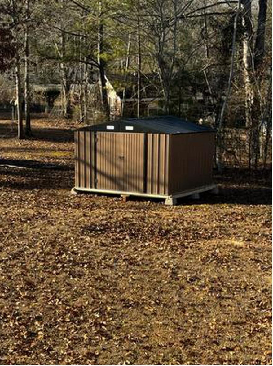 Aoxun 10 x 12FT Outdoor Storage Shed with Double Hinged Large Door Utility Garden Shed with Lockable Door & Sloped Roof Metal Sheds Outdoor Storage for Garden, Backyard, Patio and Backyard, Brown Customer Review Aoxun 10 x 12FT Outdoor Storage Shed with Double Hinged Large Door Utility Garden Shed with Lockable Door & Sloped Roof Metal Sheds Outdoor Storage for Garden, Backyard, Patio and Backyard, Brown - Customer Photo 5
