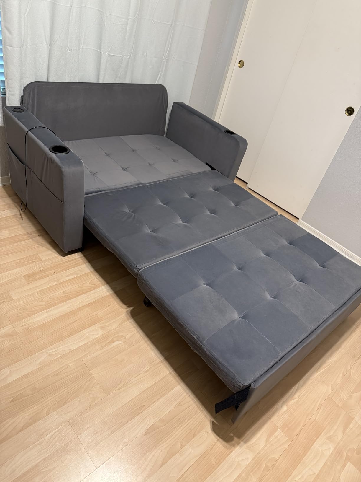 3 in 1 Pull Out Couch, 56 Inch Velvet Sofa Bed, Convertible Loveseat Sleeper Sofa for Living Room, Small Space, Upholstered Couch Bed with USB, Cup Holder(Beige) - Customer Photo 2