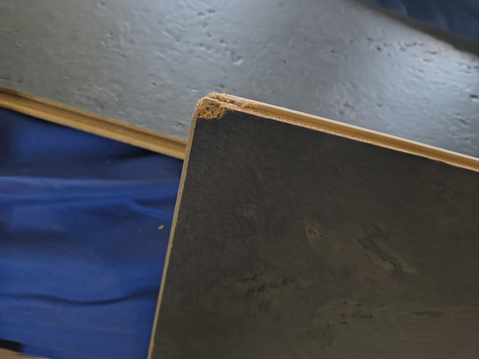 Dark Brown Cork Flooring Concrete Midnight | 905x295x10.5mm / 35 5/8x11 5/8x3/8 Floating Floor Tiles | Natural Stone Aesthetic with Thermal & Acoustic Insulation | PVC-Free & Durable | 22.992ft²/ Box - Customer Photo 1