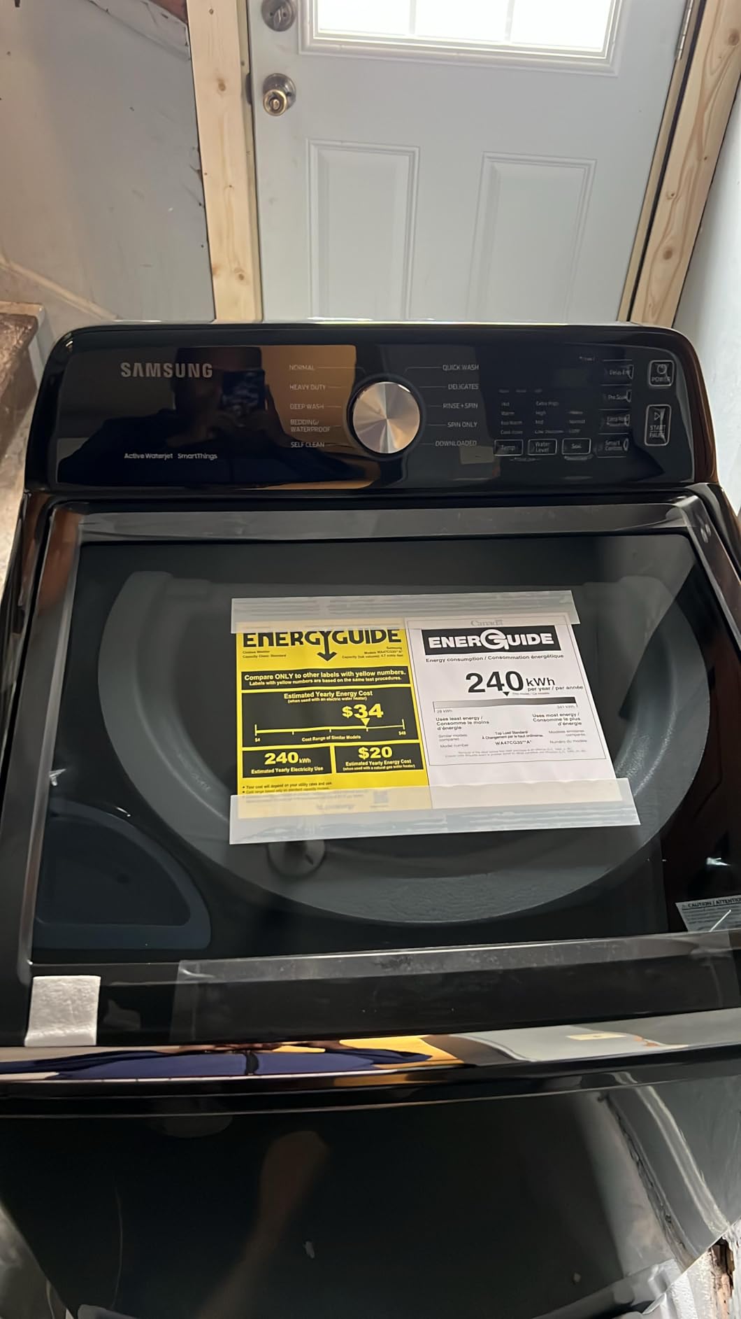 Samsung Smart 4.7 Cu Ft Top Load Washer & 7.4 Cu Ft Electric Dryer, Sensor Stops Overdrying, Low Vibration Quiet Wash, WaterJet w/Power Cords, Hoses, Vent Duct, 1 Year CPS Protection Bundle (Black) - Customer Photo 1