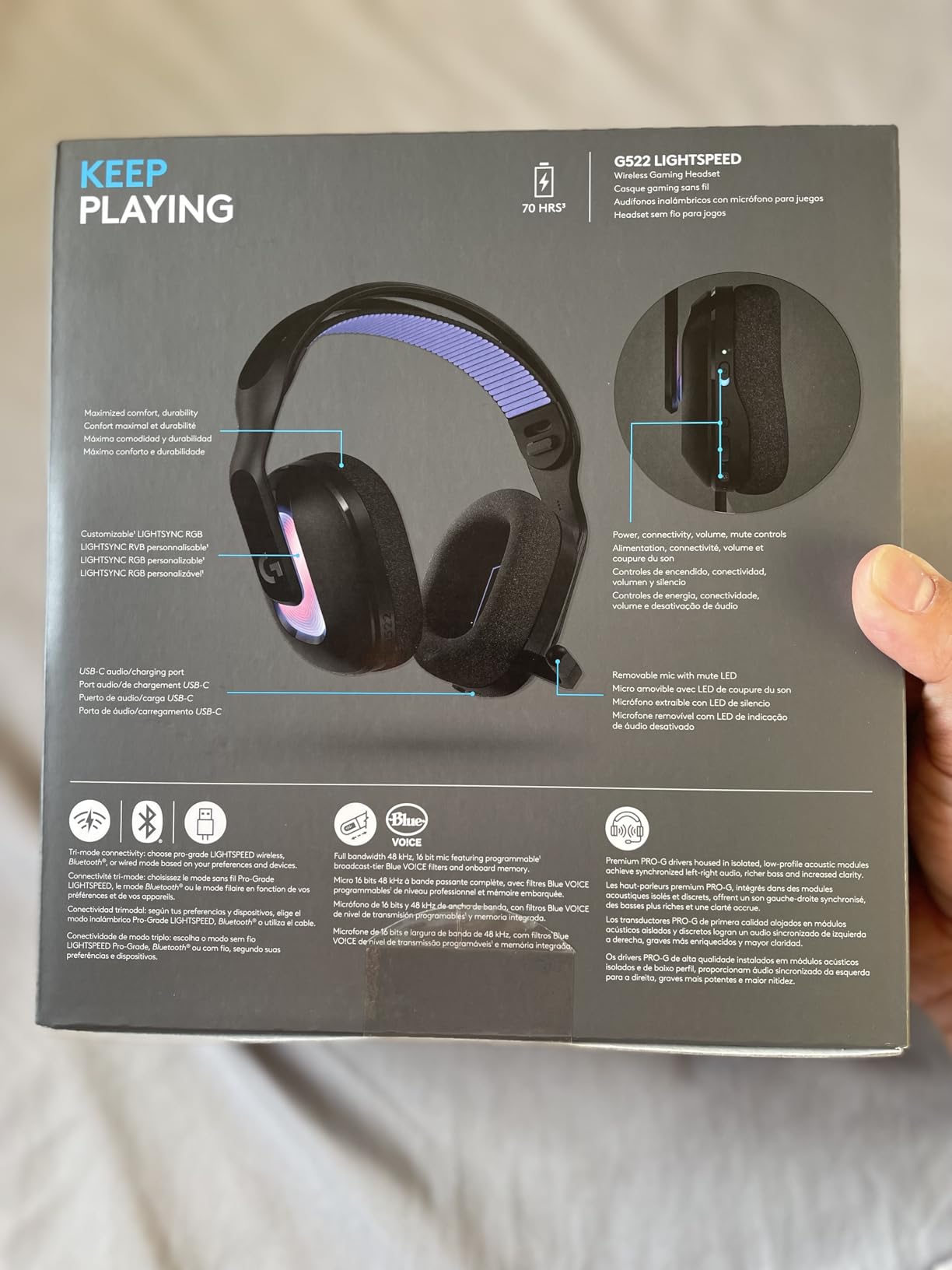 Logitech G522 Lightspeed Wireless Gaming Headset, LIGHTSYNC RGB, Full Bandwidth Mic & Advanced Synchronized Audio, Tri-Connectivity with Lightspeed, Bluetooth, USB-A to USB-C for PC - Black Customer Review Logitech G522 Lightspeed Wireless Gaming Headset, LIGHTSYNC RGB, Full Bandwidth Mic & Advanced Synchronized Audio, Tri-Connectivity with Lightspeed, Bluetooth, USB-A to USB-C for PC - Black - Customer Photo 2